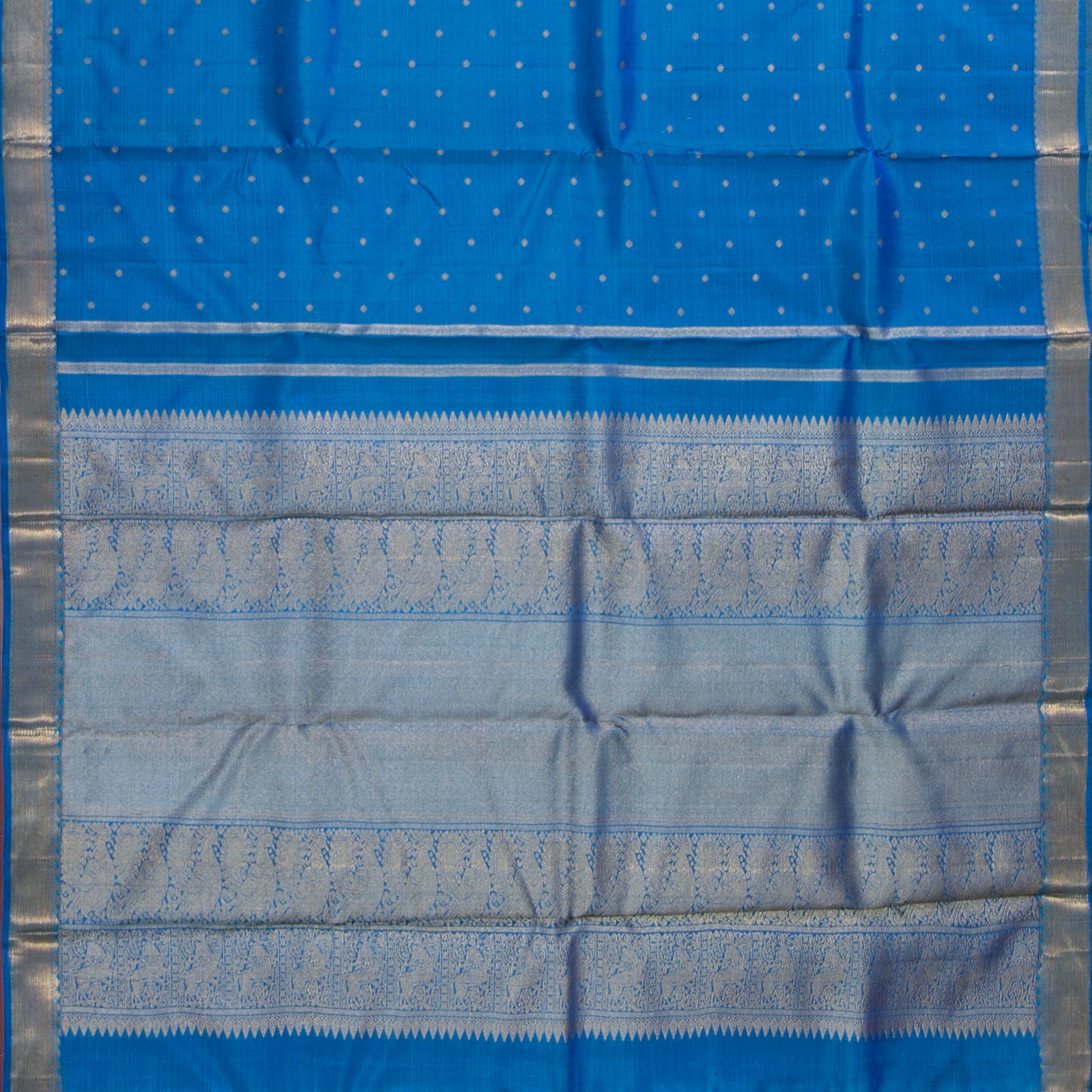 Blue Kanchipuram Silk Saree With Zari Butta For Wedding Wear PV NYC 1618