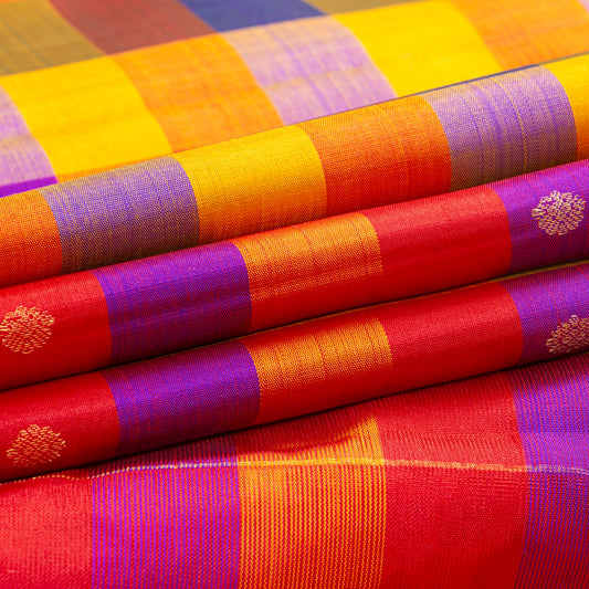 Multi coloured Checks Kanchipuram Silk Saree Borderless For Festive Wear PV MEN 231