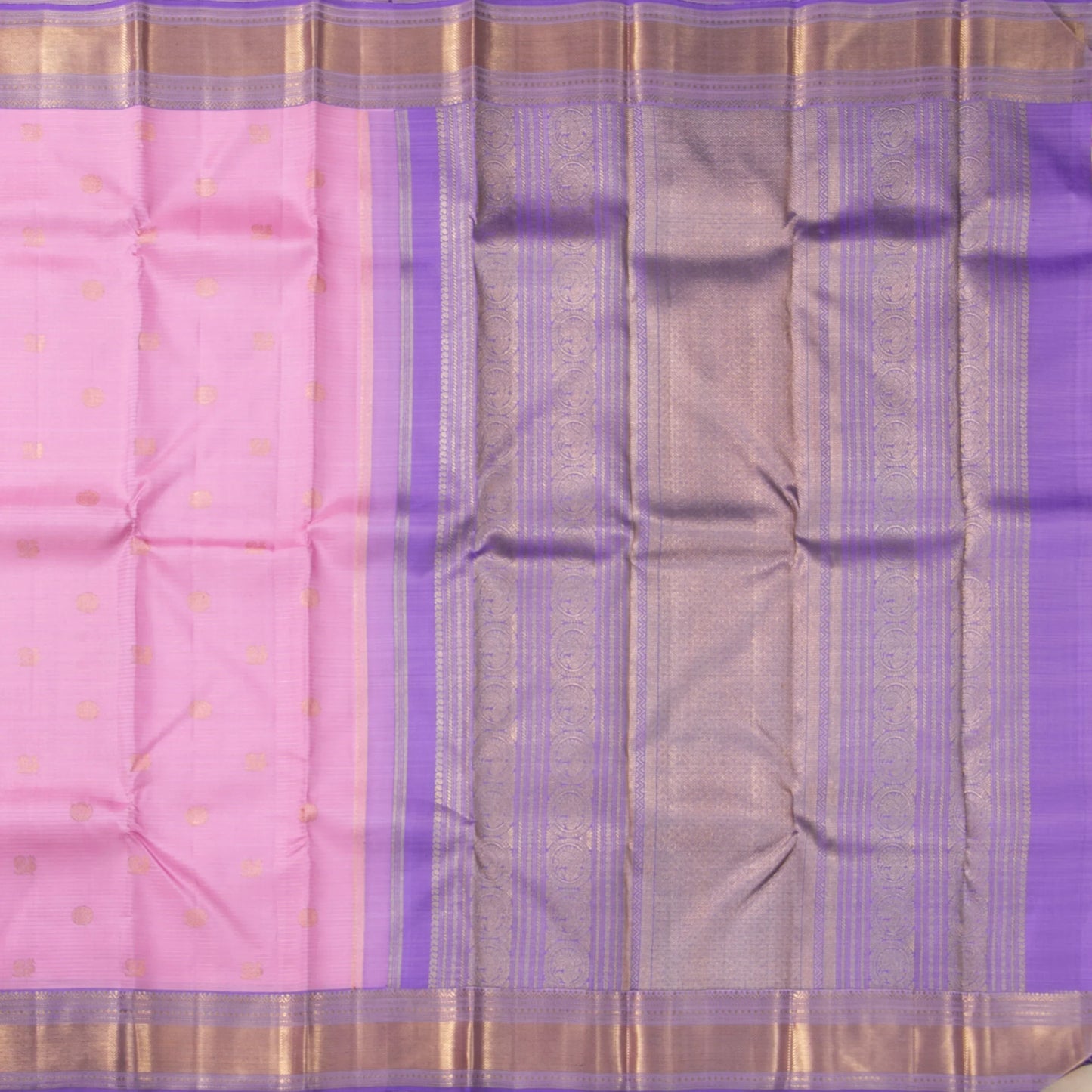 Lotus Pink And Lavender Kanchipuram Silk Saree With Zari Stripes For Wedding Wear PV NYC1677