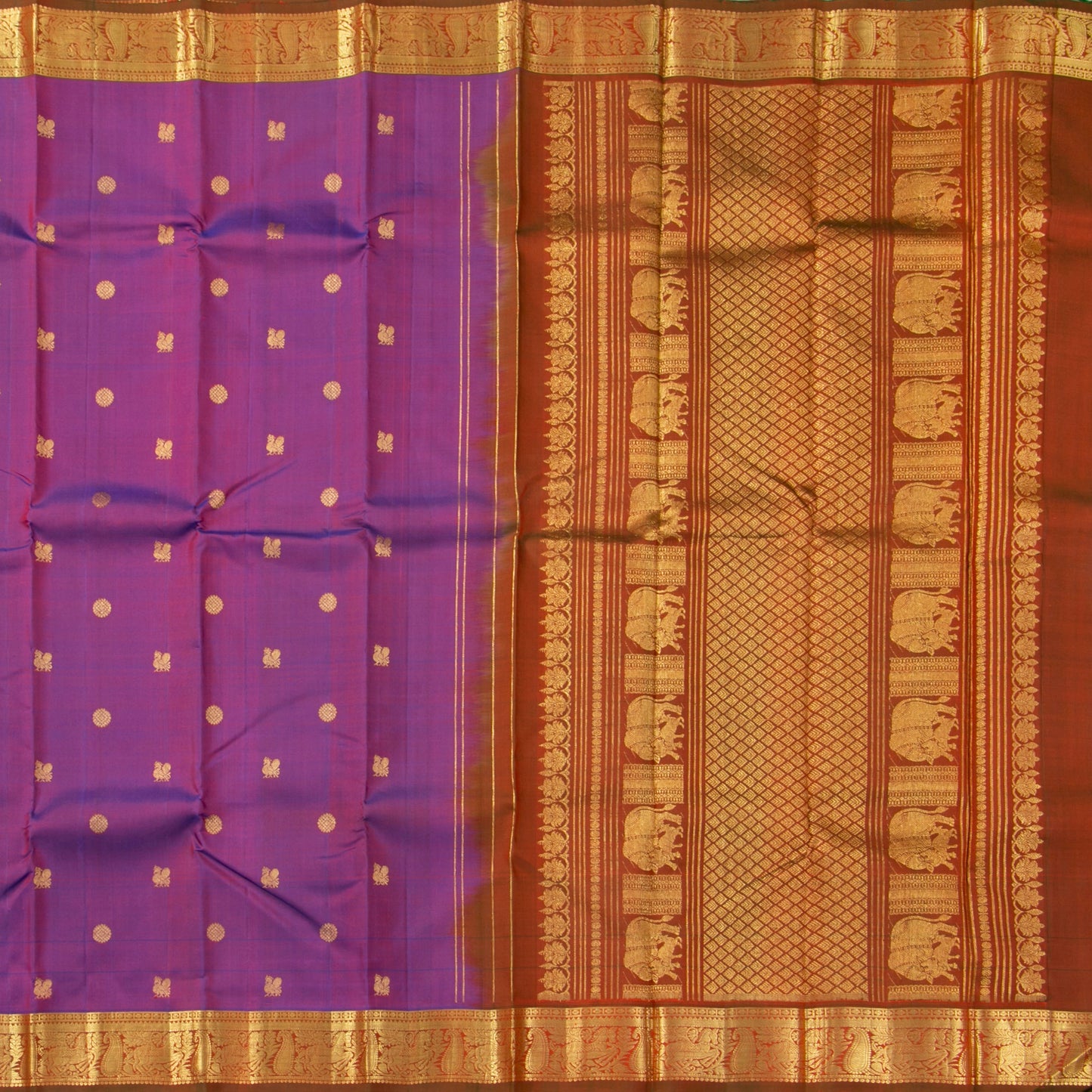 Purple And Brown Dual Shade Kanchipuram Silk Saree For Wedding Wear PV NYC 1610