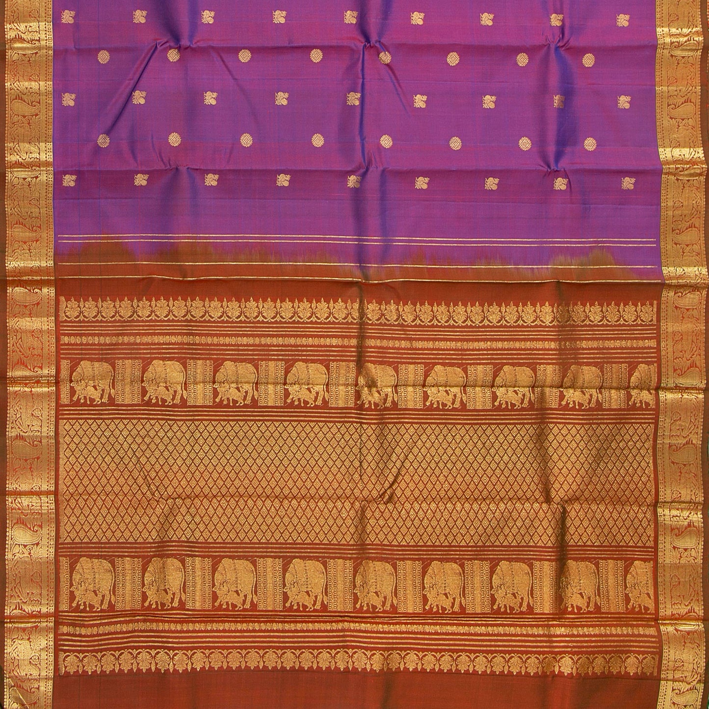 Purple And Brown Dual Shade Kanchipuram Silk Saree For Wedding Wear PV NYC 1610