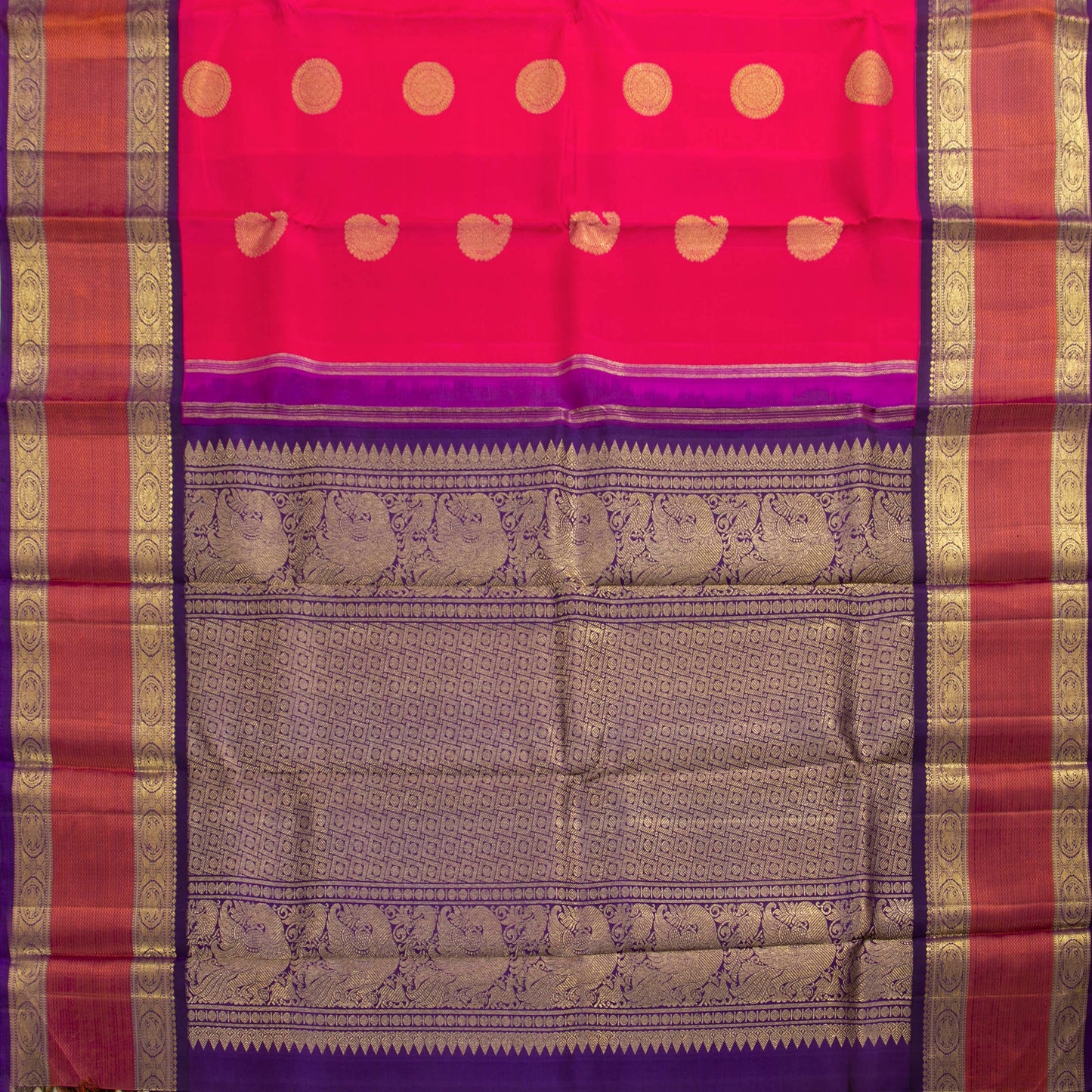 Pink And Purple Kanchipuram Silk Saree WIth Korvai Rettai Pettu Border For Wedding Wear PV NYC 1646