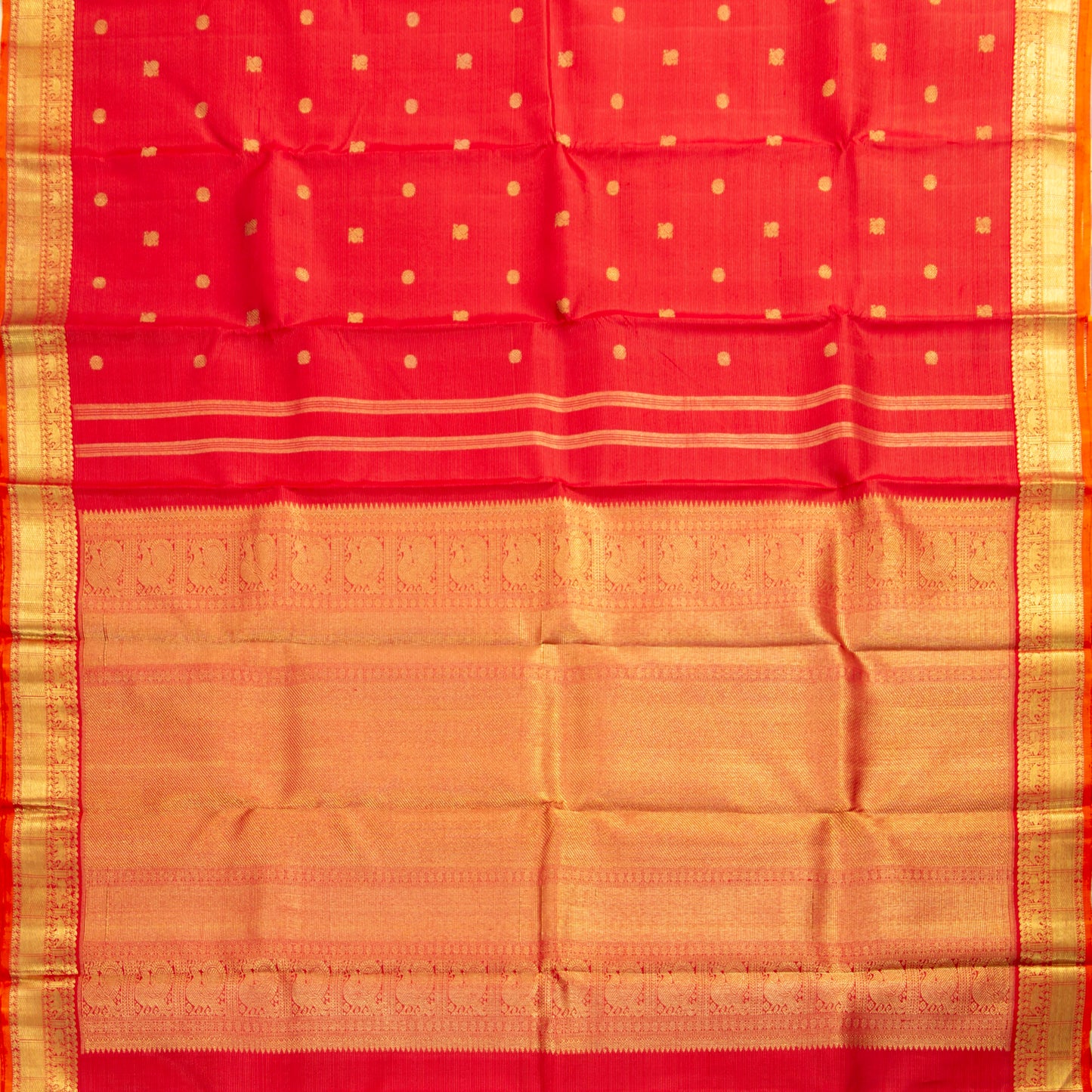 Red Kanchipuram Silk Saree With Vaira Oosi Zari Stripes For Bridal Wedding Wear PV NYC 1616