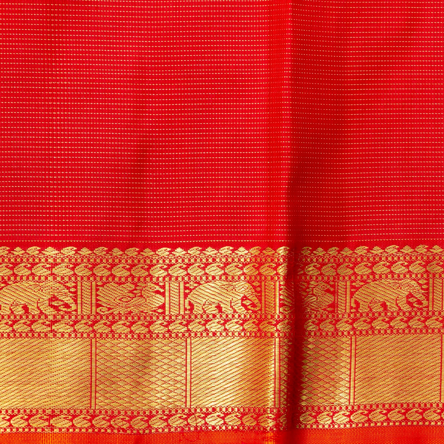 Red Kanchipuram Silk Saree With Vaira Oosi Zari Stripes For Bridal Wedding Wear PV NYC 1616