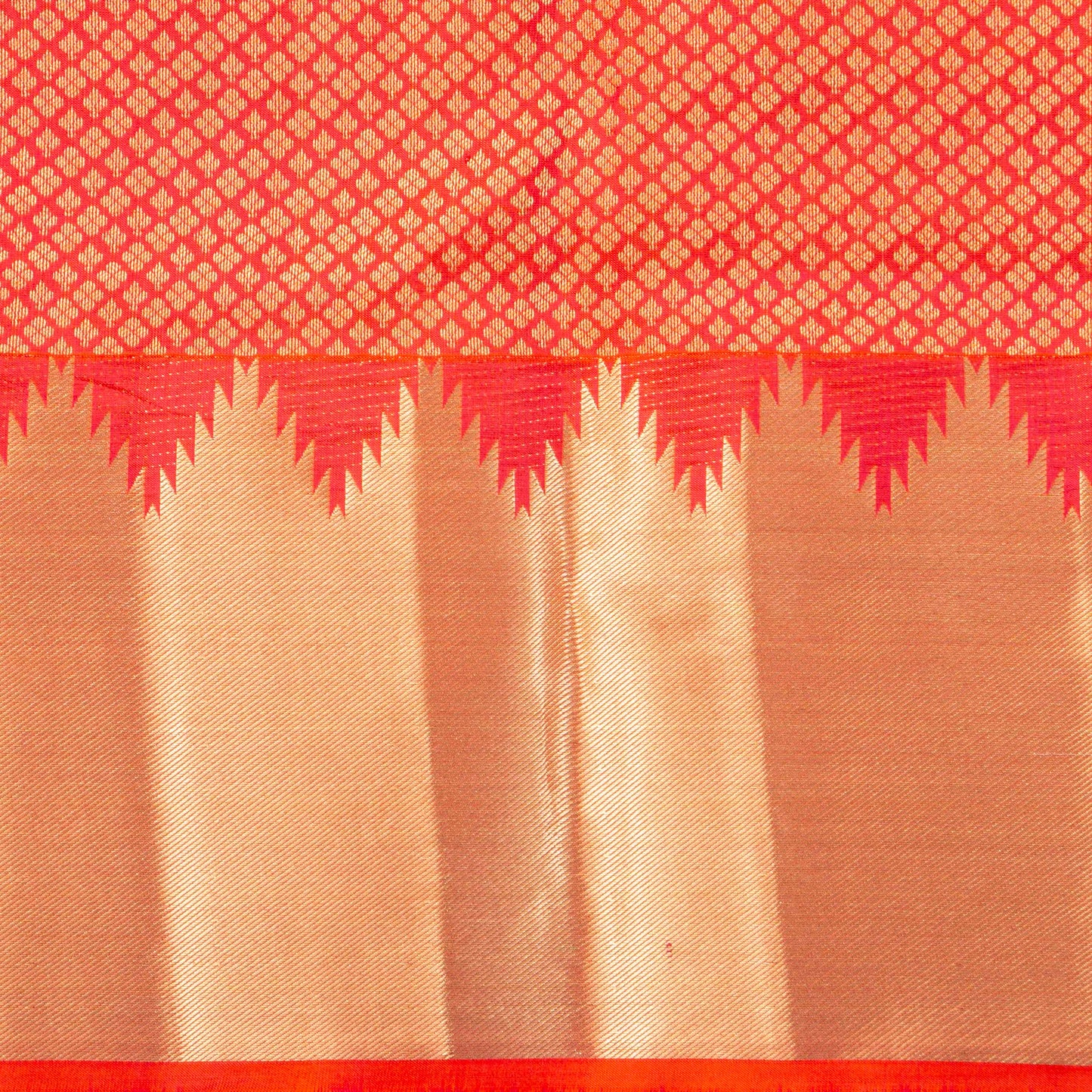 Orange Kanchipuram Silk Saree Temple Border For Festive Wear PV MEN 155