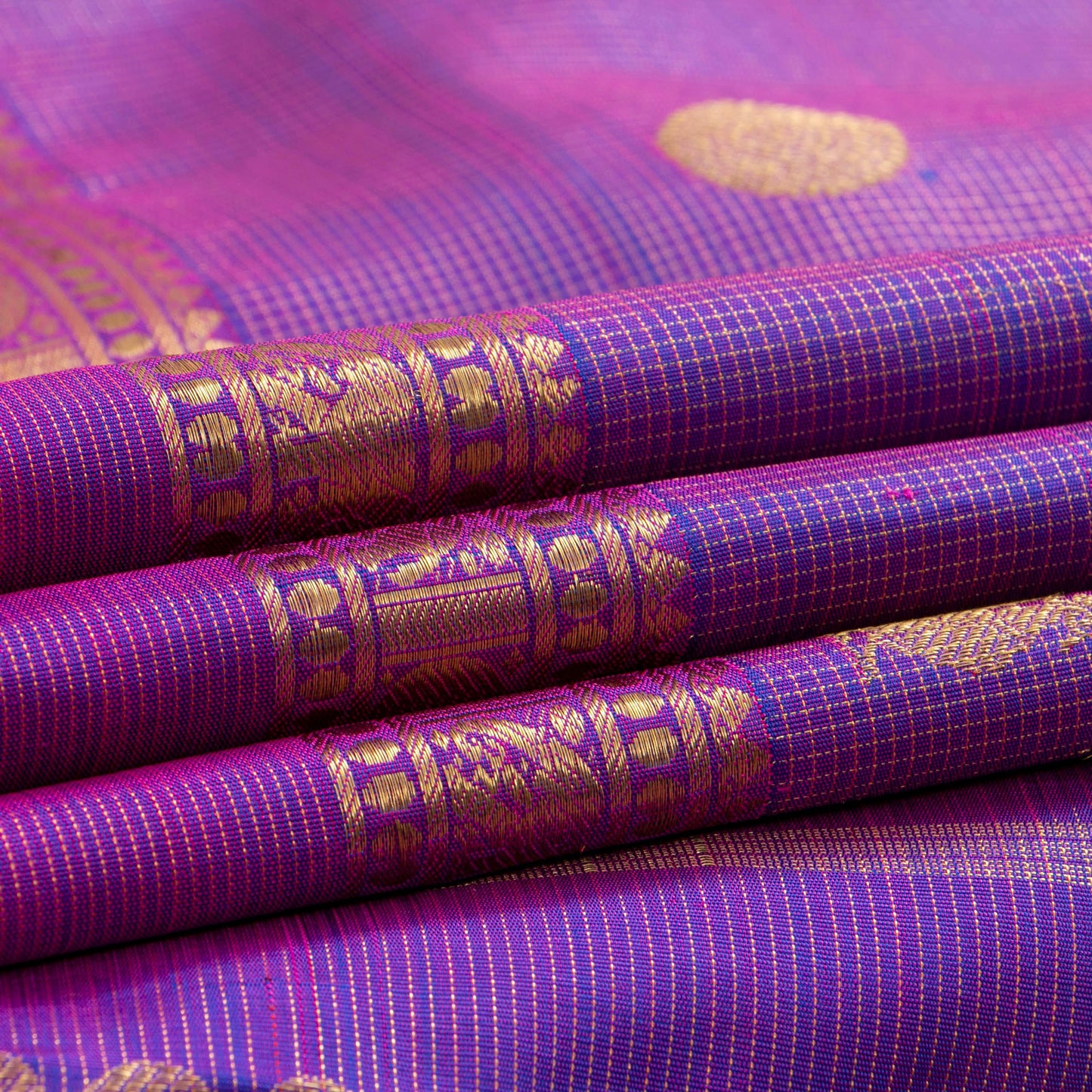 Purple Kanchipuram Silk Saree With Zari Checks For Wedding Wear PV NYC 1586