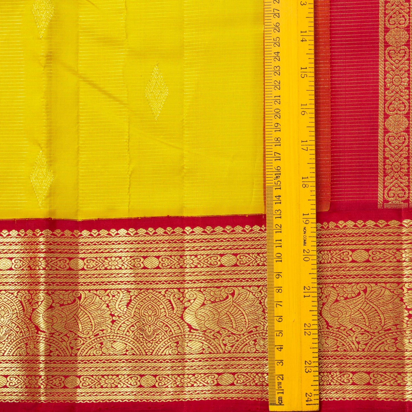 Yellow And Red Kanchipuram Silk Saree Vaira Oosi For Wedding Wear PV NYC 1581