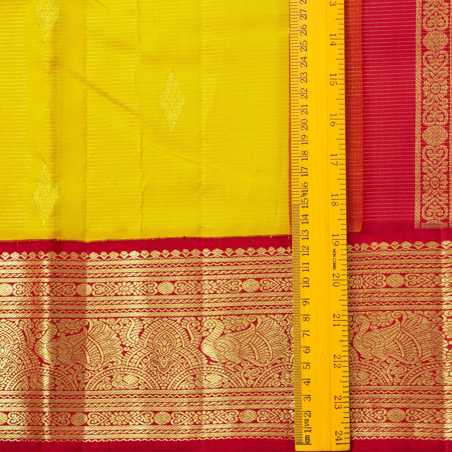 Yellow And Red Kanchipuram Silk Saree Vaira Oosi For Wedding Wear PV NYC 1581