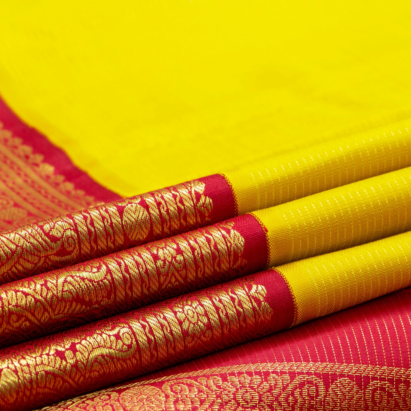 Yellow And Red Kanchipuram Silk Saree Vaira Oosi For Wedding Wear PV NYC 1581