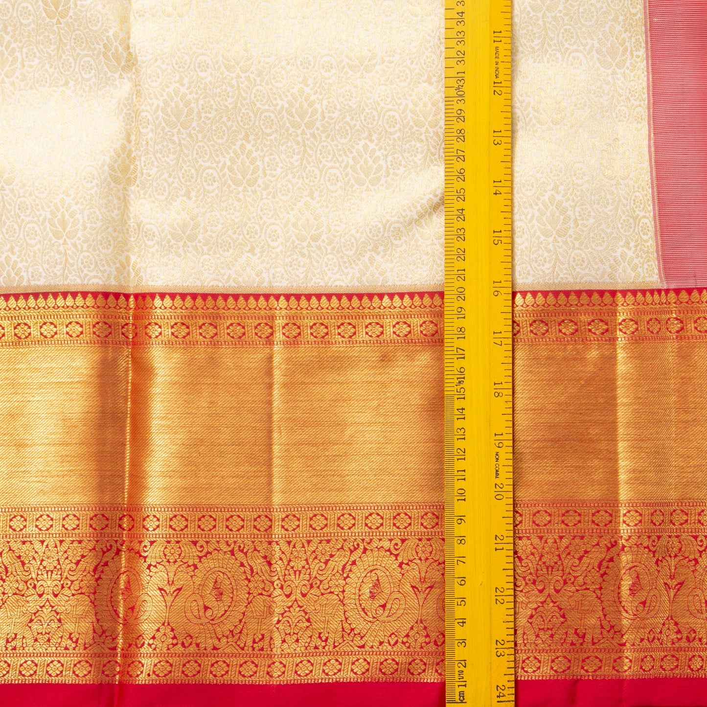 Off White And Red Kanchipuram Silk Saree For Wedding Wear PV NYC 1686