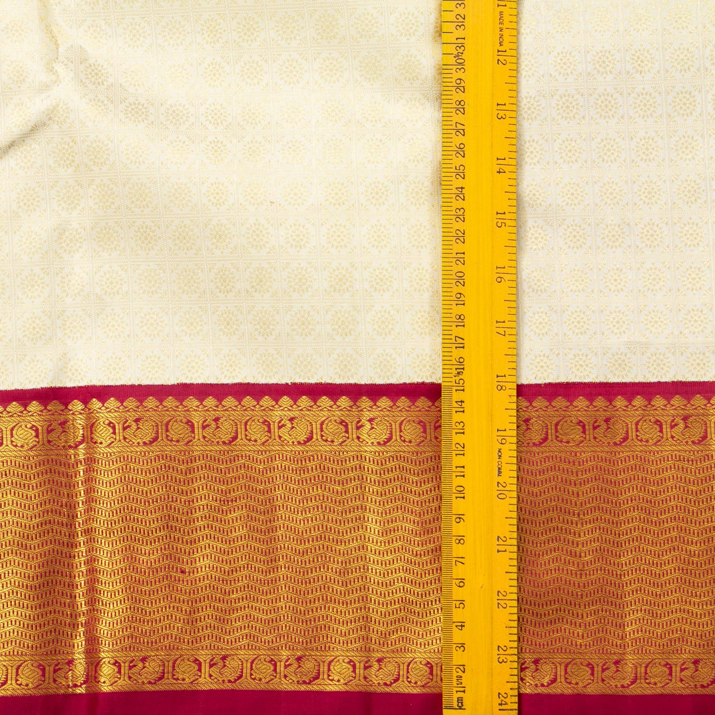 Off White And Red Kanchipuram Silk Saree For Wedding Wear PV NYC 1685