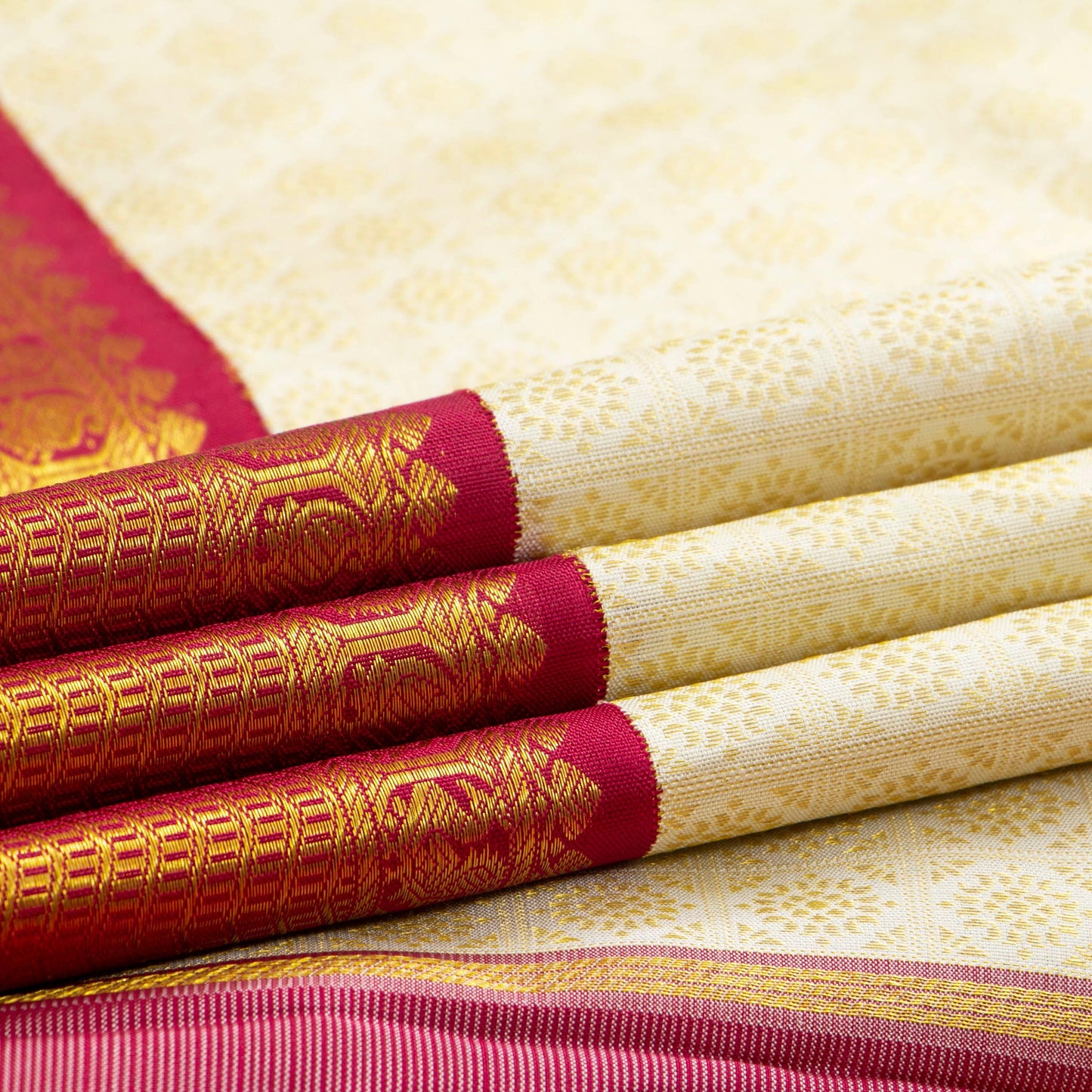 Off White And Red Kanchipuram Silk Saree For Wedding Wear PV NYC 1685