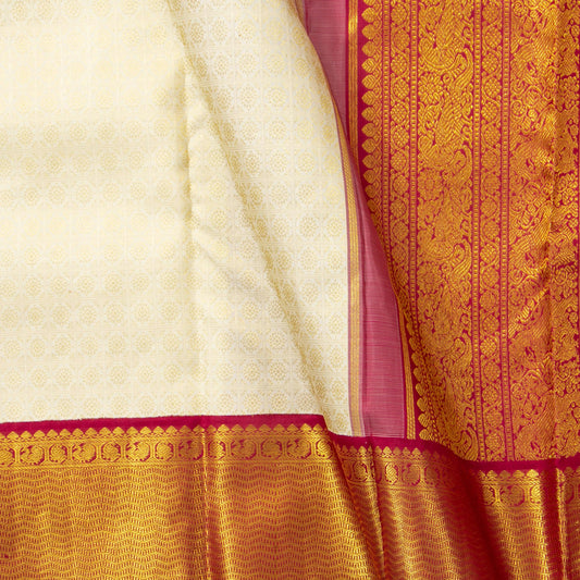 Off White And Red Kanchipuram Silk Saree For Wedding Wear PV NYC 1685