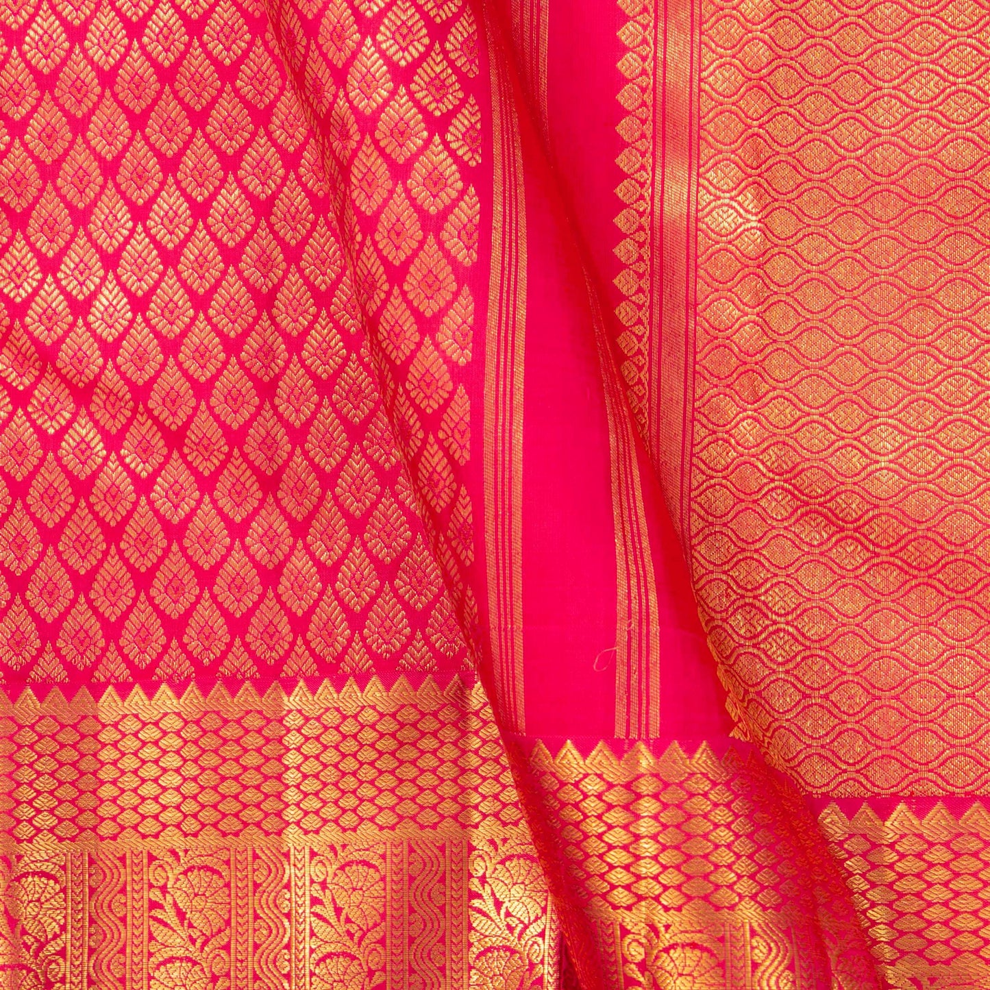 Pink Kanchipuram Silk Saree With Zari Checks For Wedding Wear PV NYC 1587