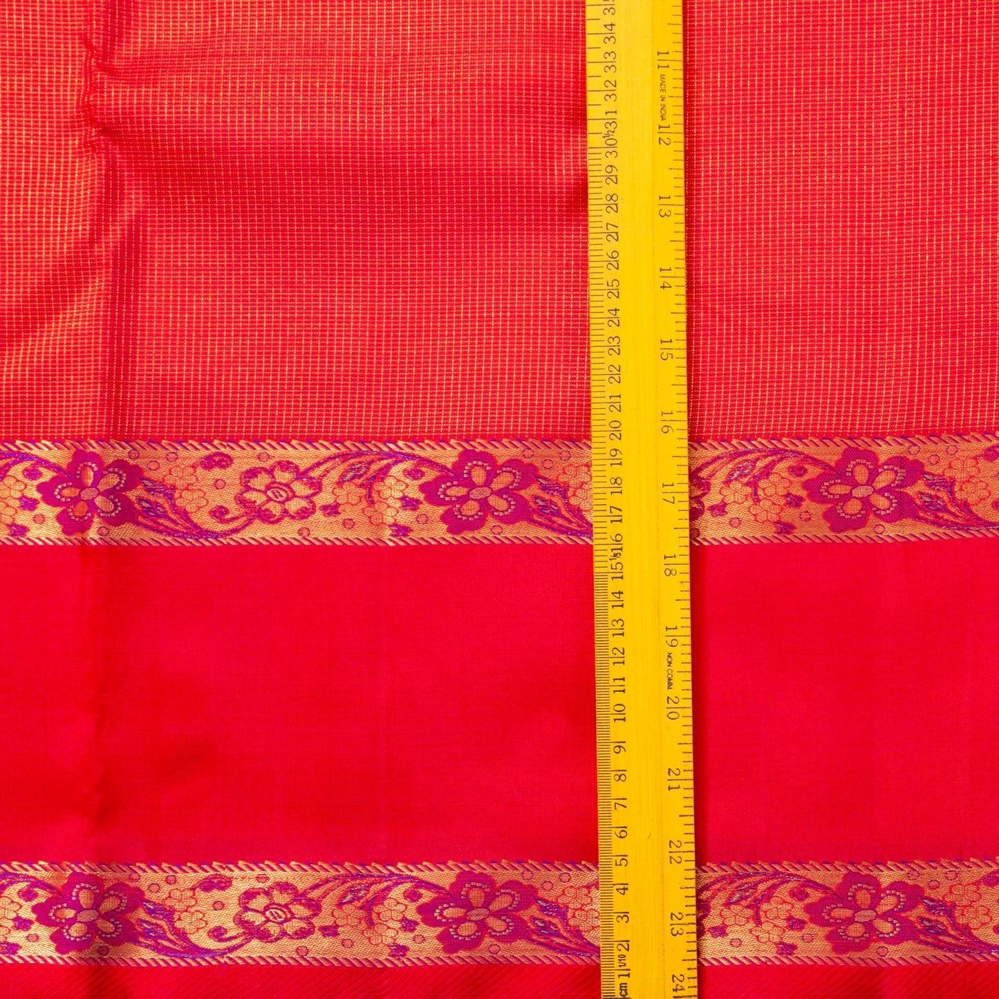 Red Kanchipuram Silk Saree With Zari Checks For Wedding Wear PV NYC 1580