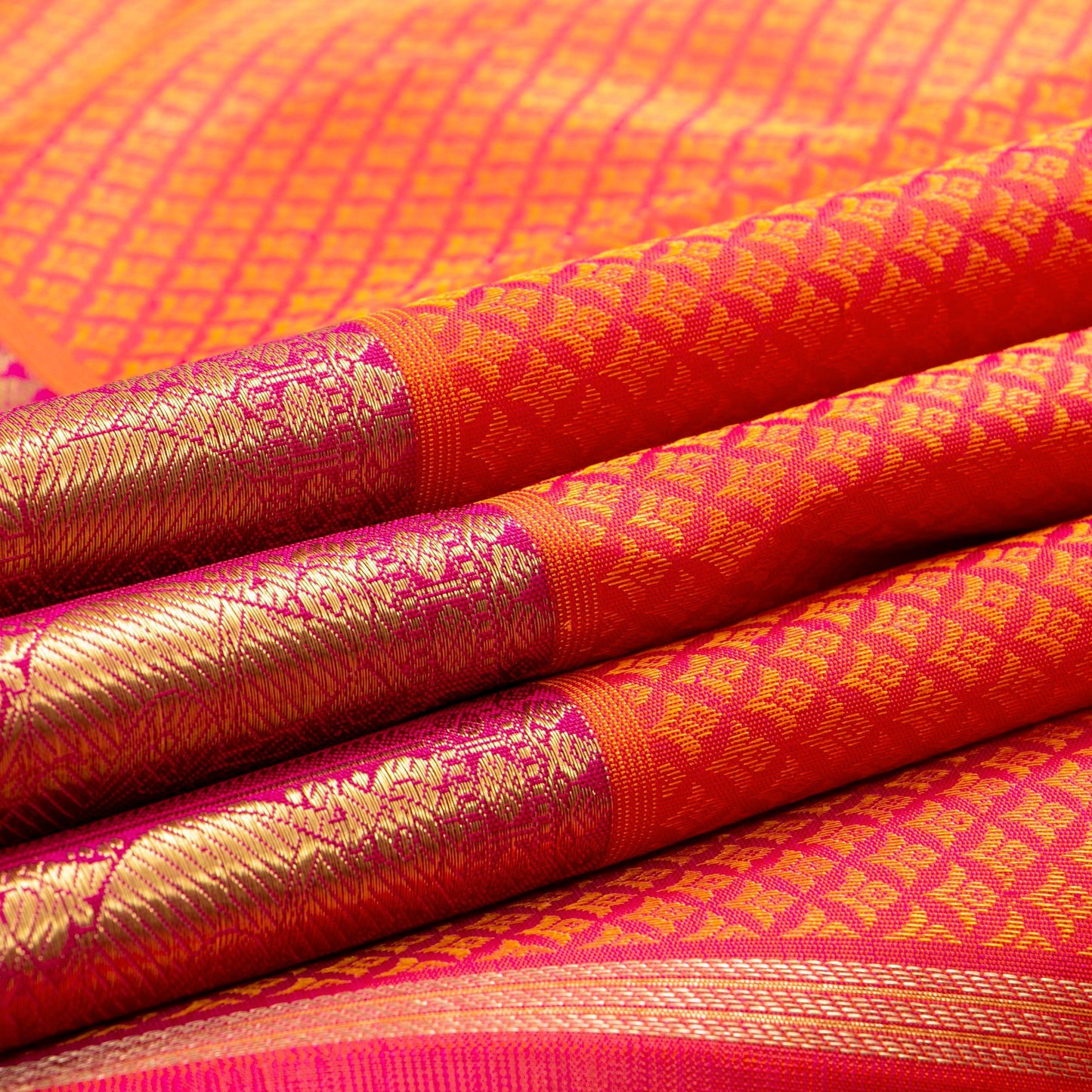 Pink, Magenta And Red Kanchipuram Silk Saree With Jacquard Silk Work And Ganda Berunda Motifs For Wedding Wear PV NYC 1673