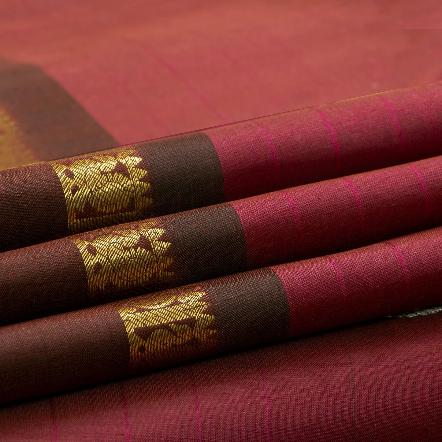 Maroon And Brown Kanchipuram Silk Saree With Rettai Pettu Border And Silver And Gold Zari For Festive Wear PV NYC 1608