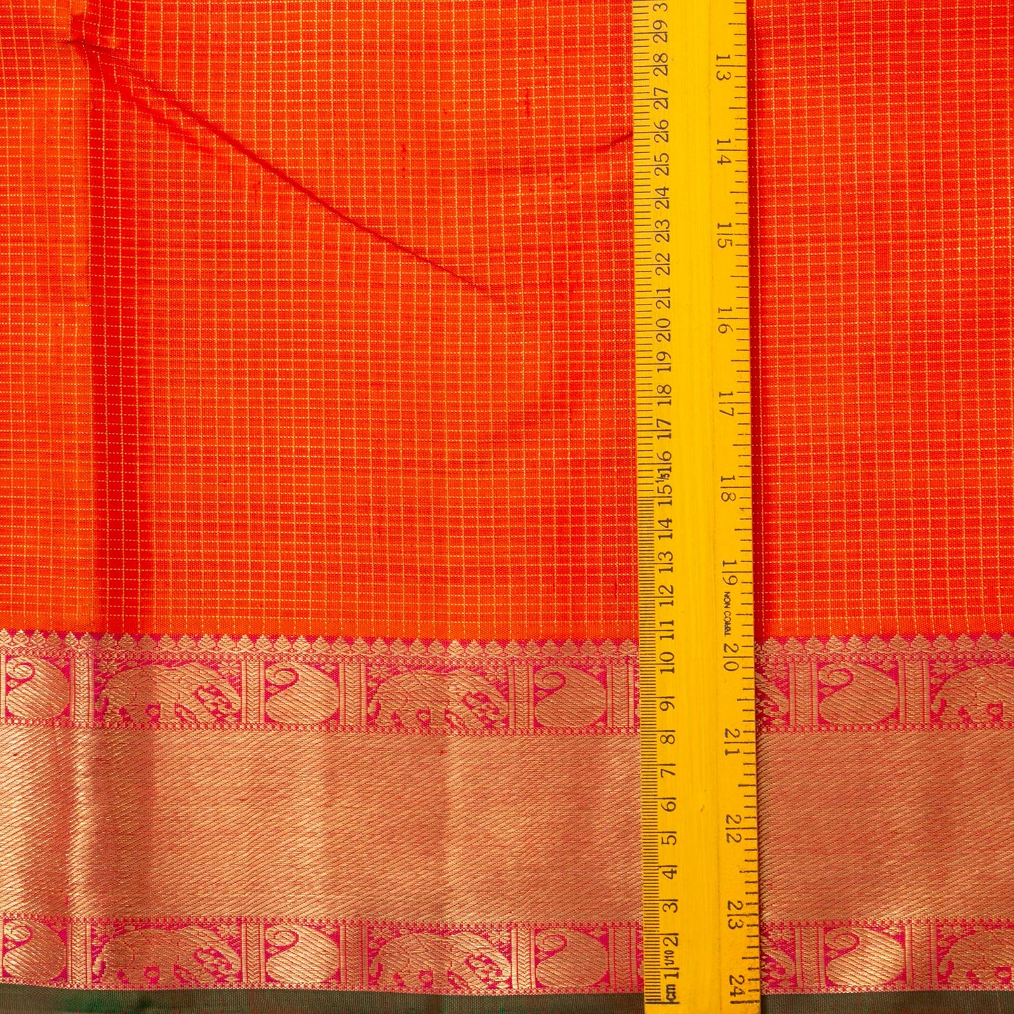 Orange And Pink Kanchipuram Silk Saree With Zari Checks For Wedding Wear PV NYC 1626