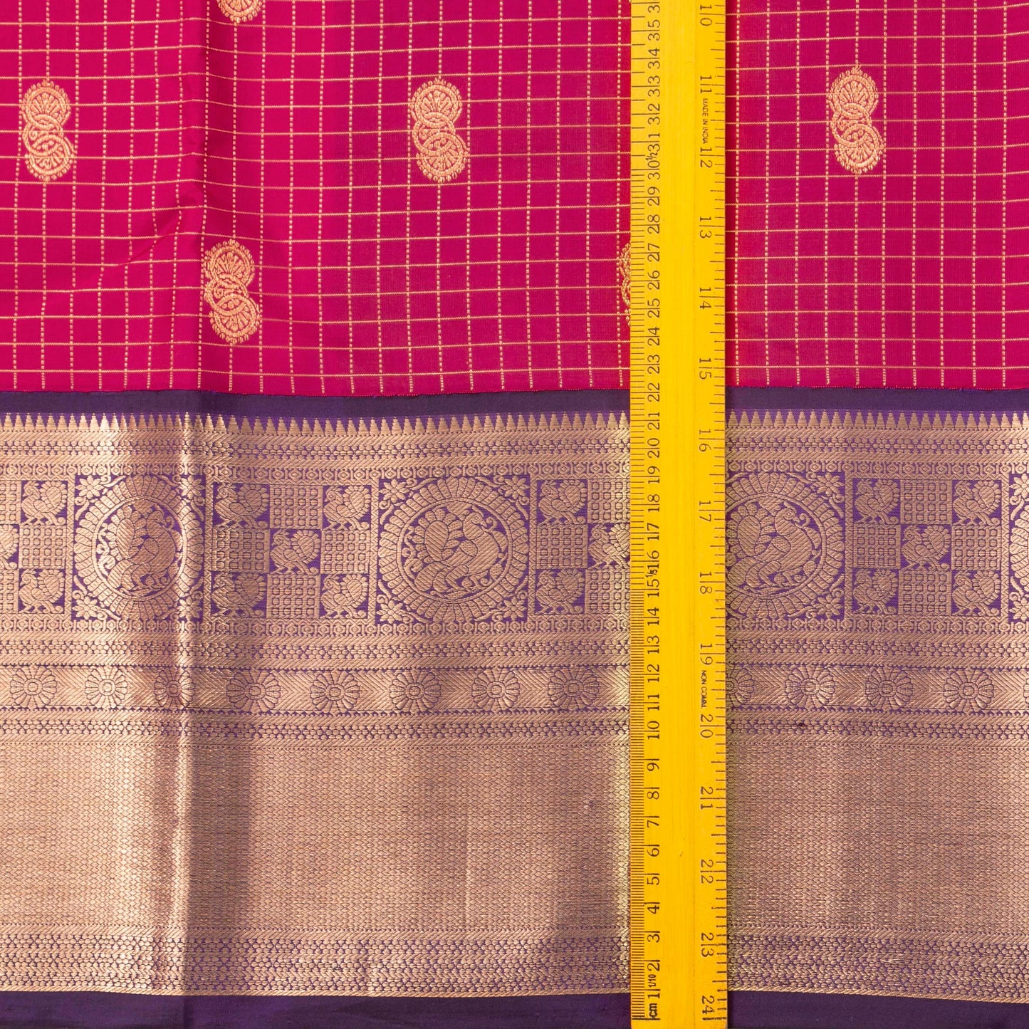 Pink And Purple Kanchipuram Silk Saree With Zari Checks For Bridal Wear PV NYC 1630