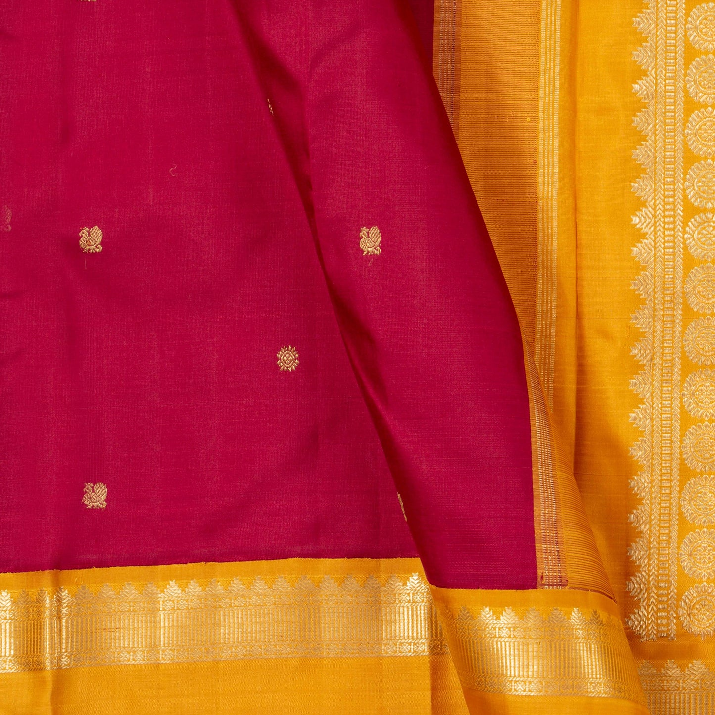 Magenta And Mustard Yellow Kanchipuram Silk Saree For Festive Wear PV NYC 1640