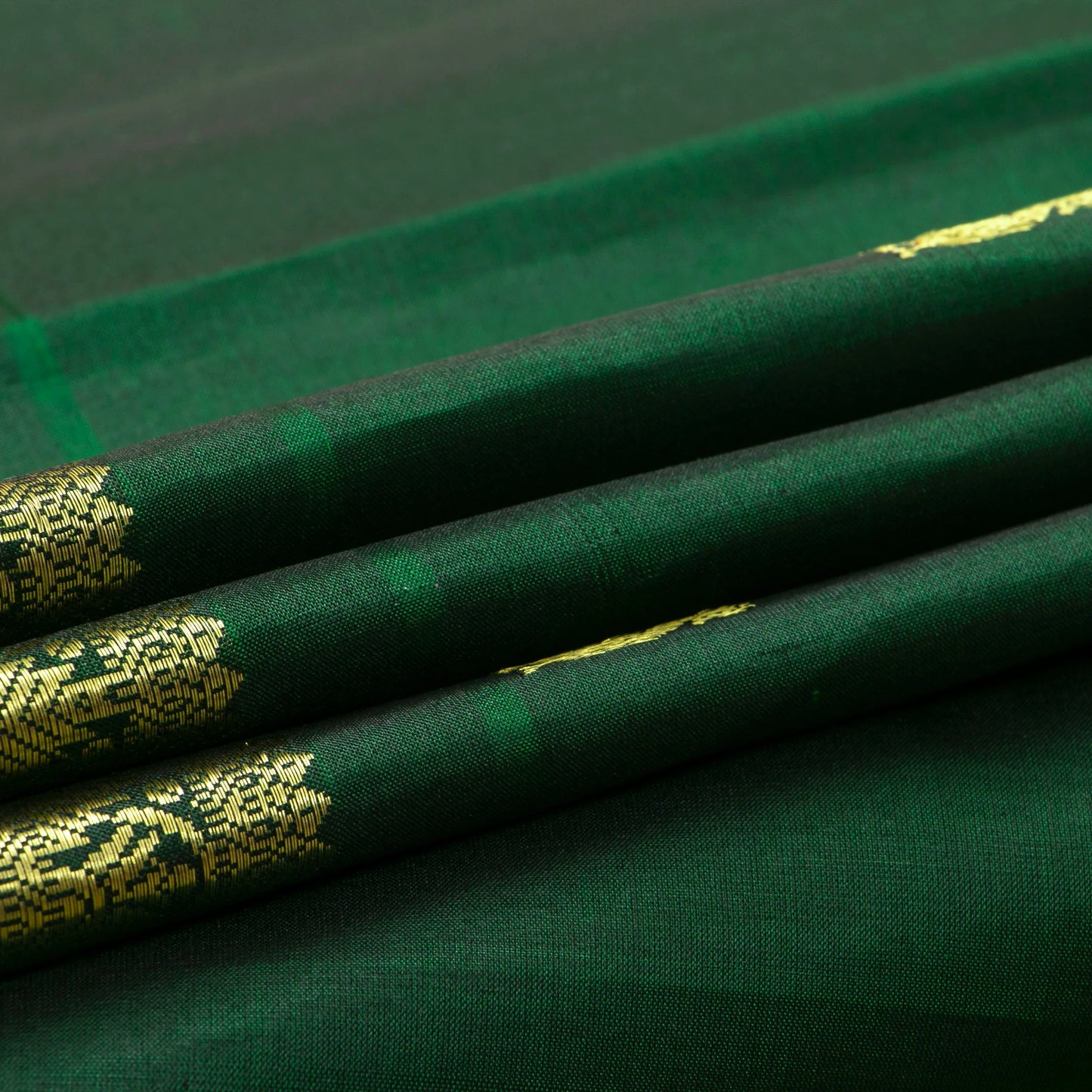 Bottle Green And Grey Kanchipuram Silk Saree With Small Border For Festive Wear PV NYC 1609