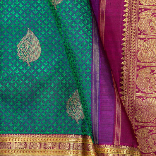 Green, Purple And Maroon Kanchipuram Silk Saree With Silk Jacquard Work For Wedding Wear PV NYC 1644