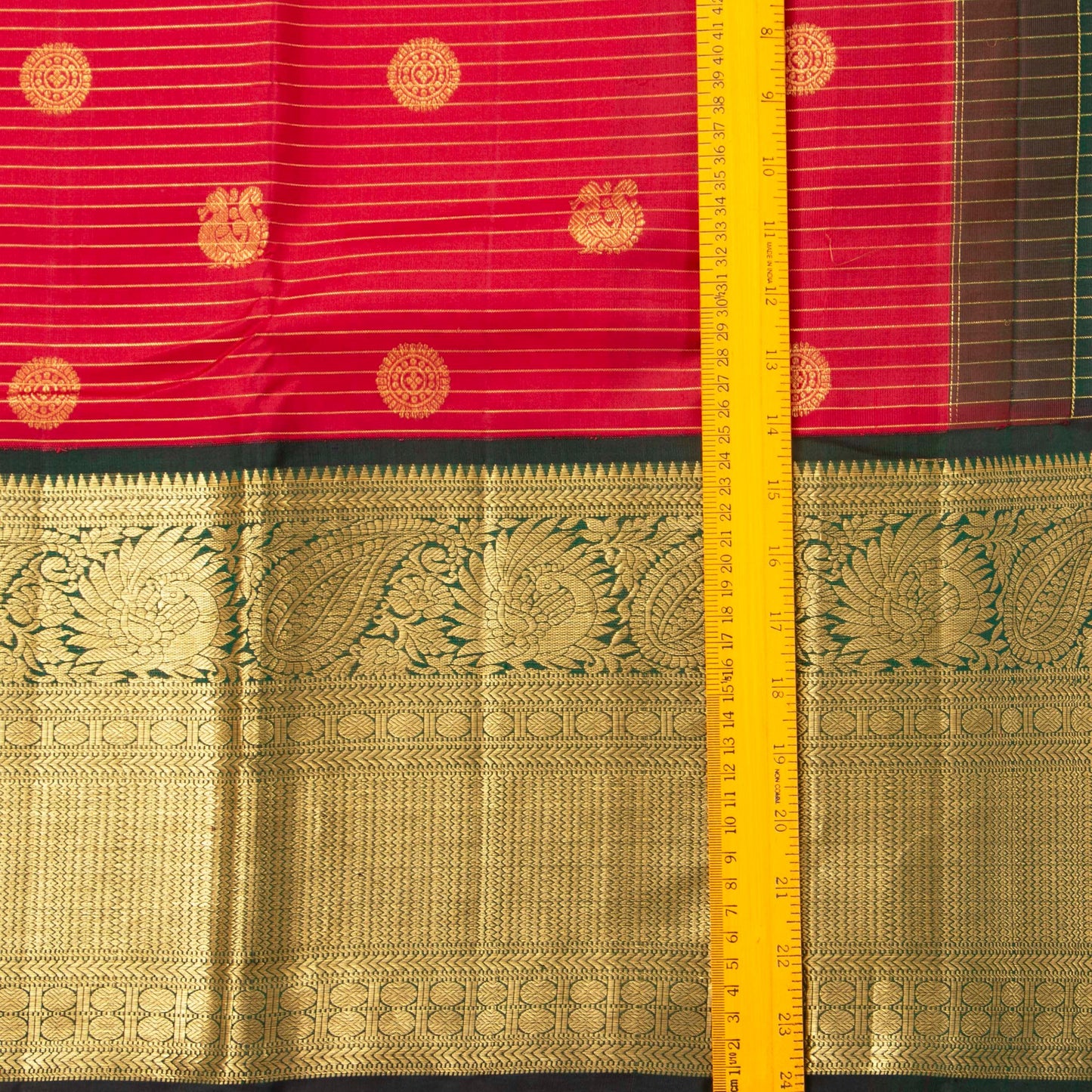 Red And Green Kanchipuram Silk Saree With Zari Stripes For Wedding Wear PV NYC 1634