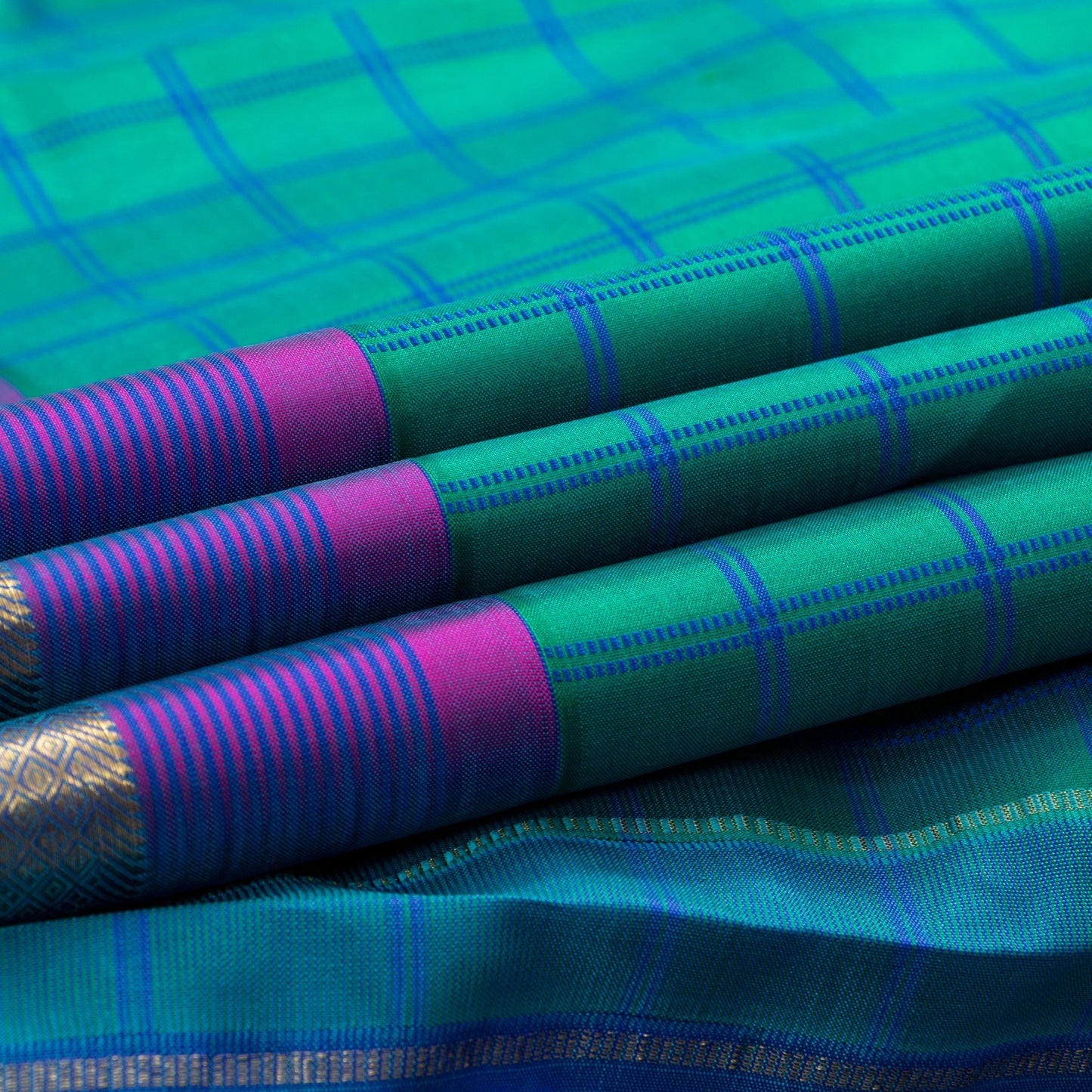 Turquoise Blue And Purple Kanchipuram Silk Saree For Festive Wear PV NYC 1628