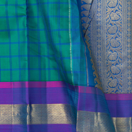 Turquoise Blue And Purple Kanchipuram Silk Saree For Festive Wear PV NYC 1628