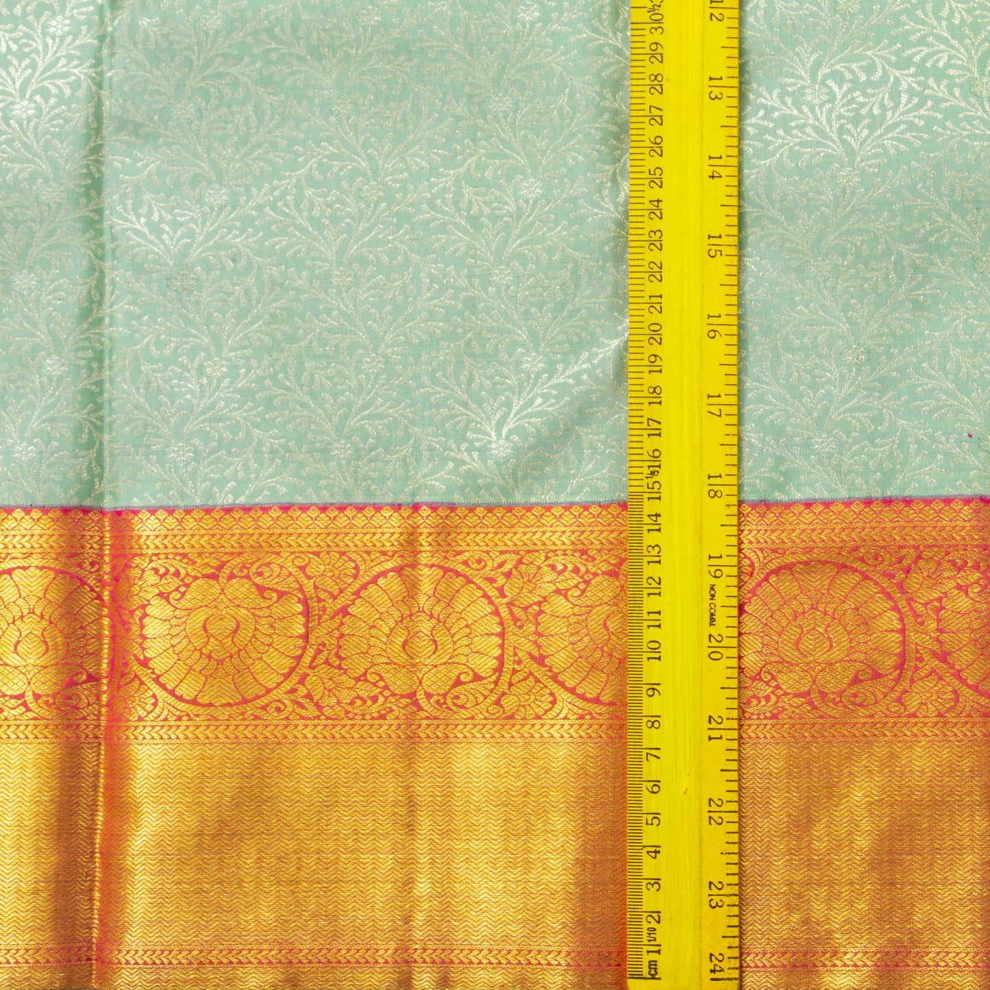 Pastel Turquoise And Orange Kanchipuram Silk Saree With Silver And Gold Zari For Bridal Wedding Wear PV NYC 1658