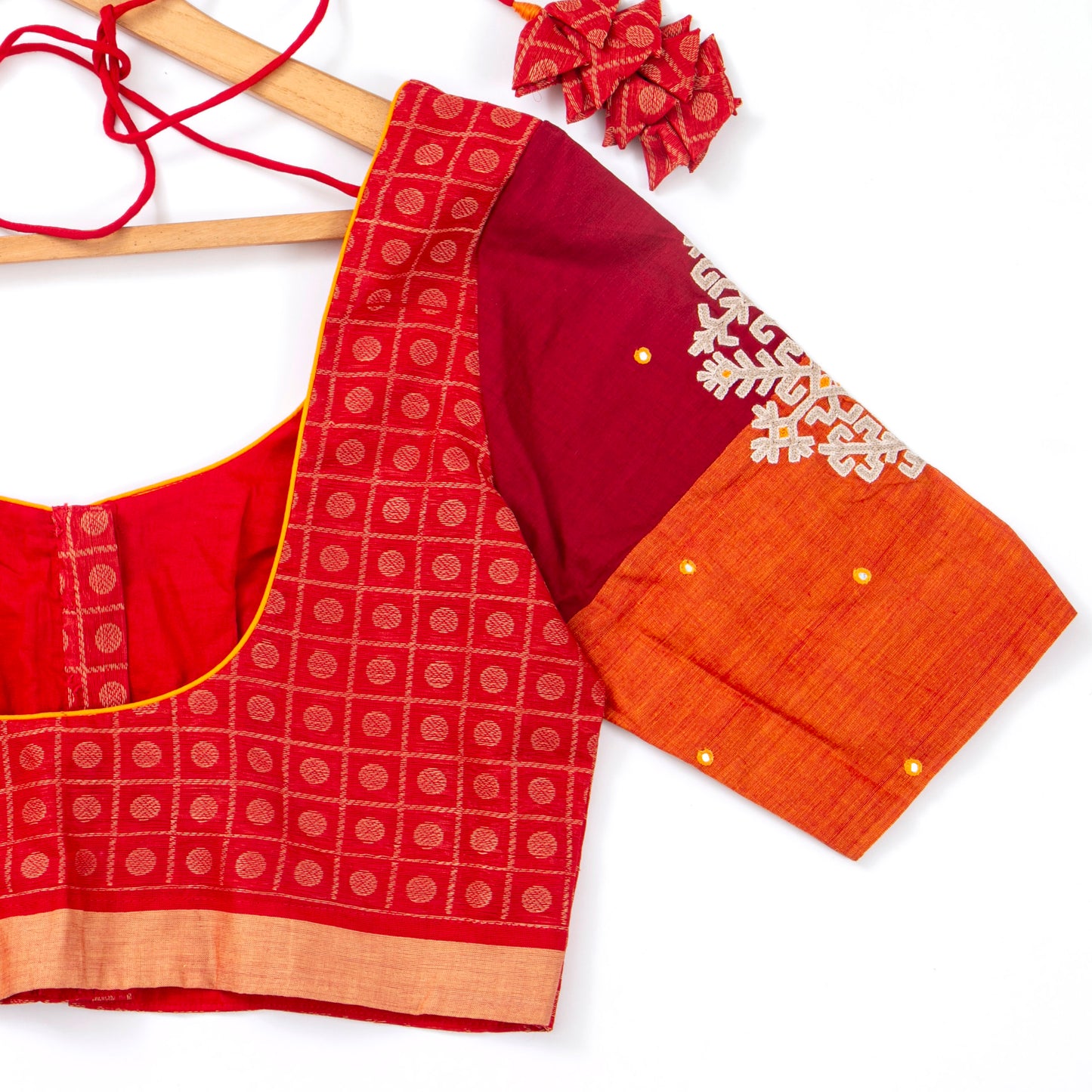 Orange And Maroon Kanchi Silk Cotton Readymade Blouse PV BL 168