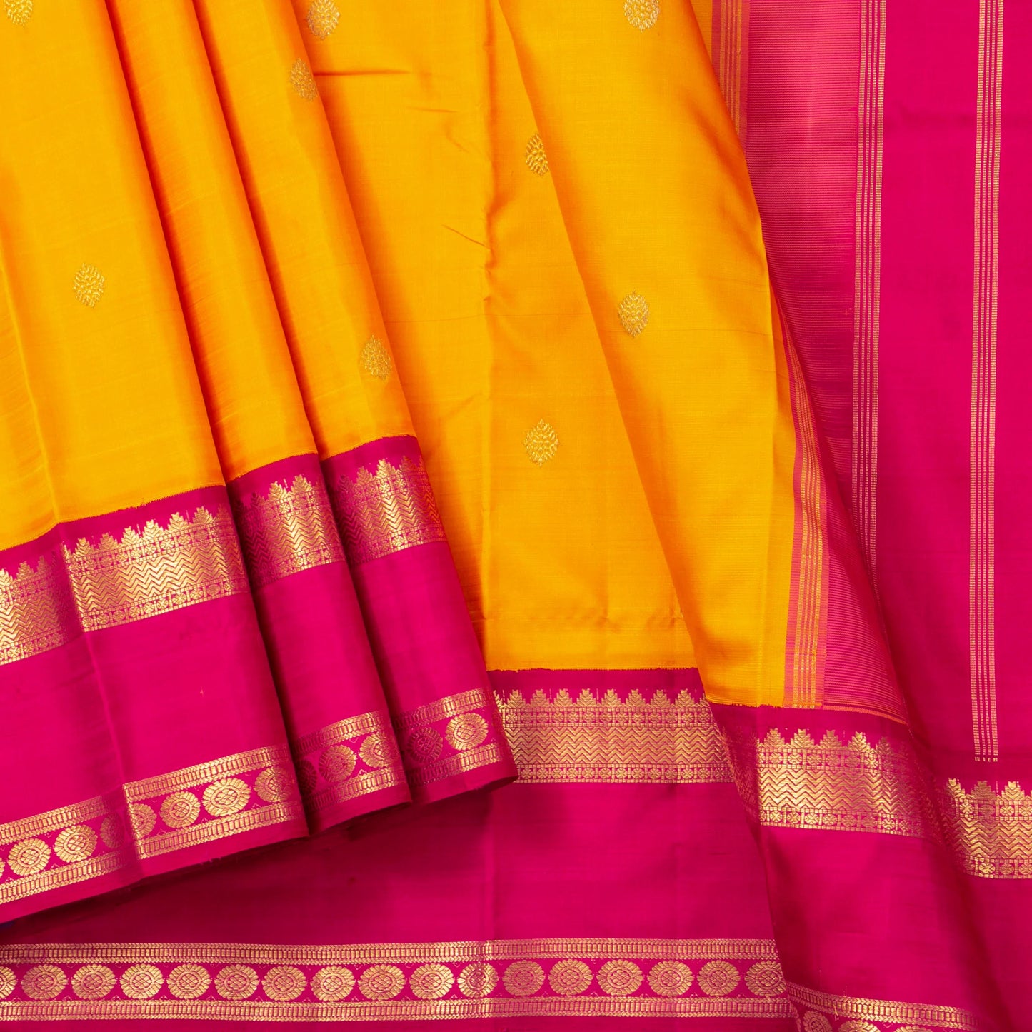 Yellow And Pink Kanchipuram Silk Saree For Bridal Wear PV NYC 1637