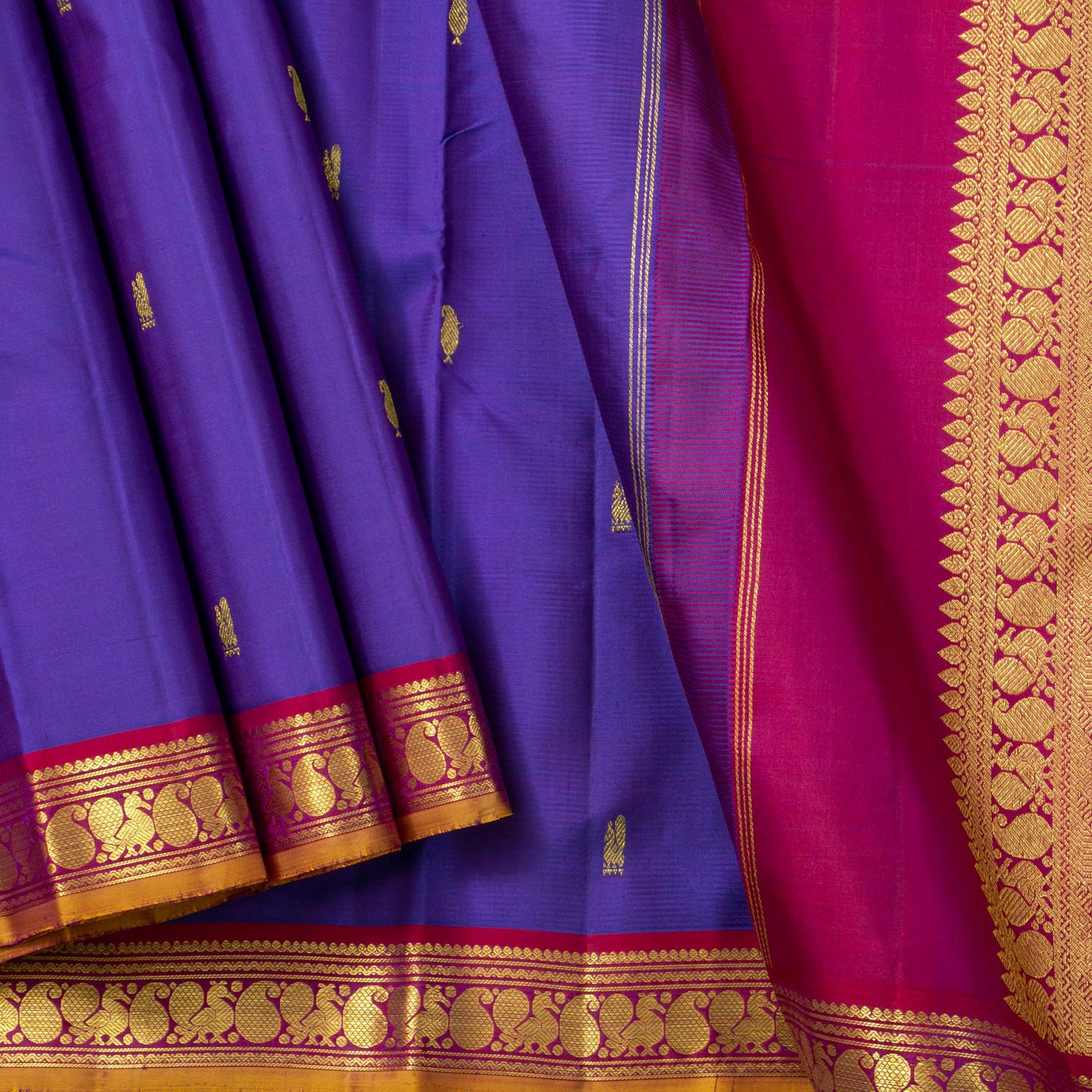 Blue And Magenta Kanchipuram Silk Saree For Festive Wear PV NYC 1726