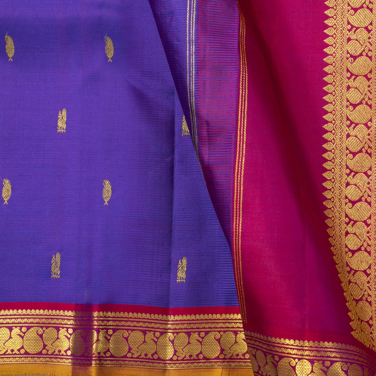 Blue And Magenta Kanchipuram Silk Saree For Festive Wear PV NYC 1726