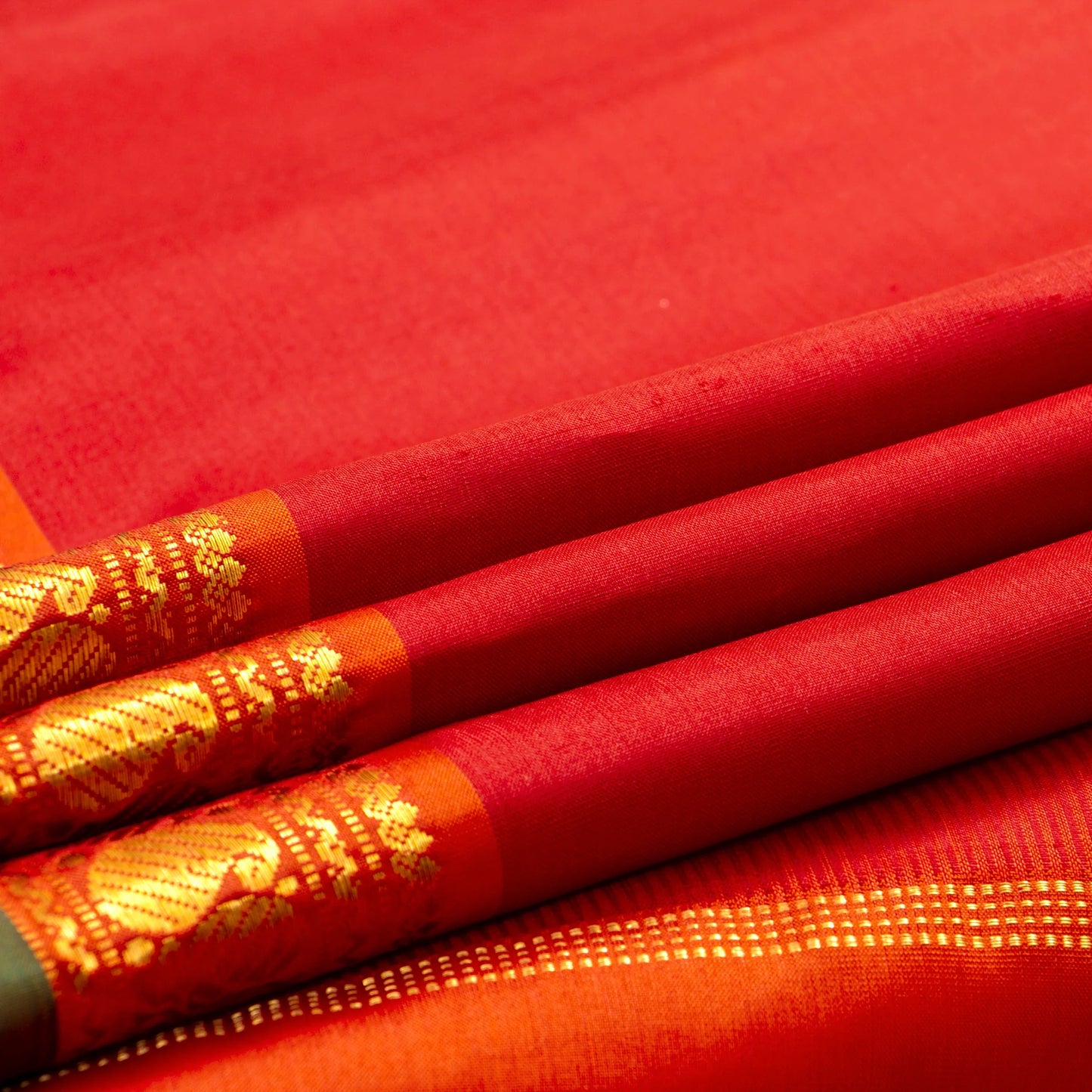 Red And Orange Kanchipuram Silk Saree For Festive Wear PV NYC 1727