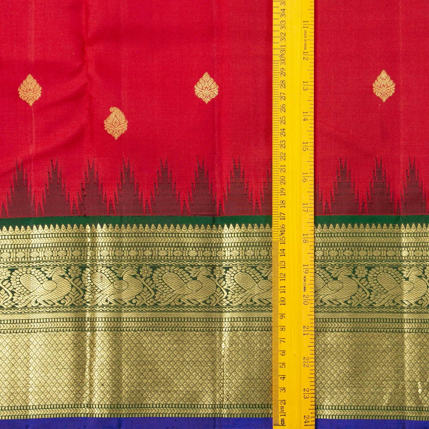 Red And Green Kanchipuram Silk Saree For Wedding Wear PV NYC 1629