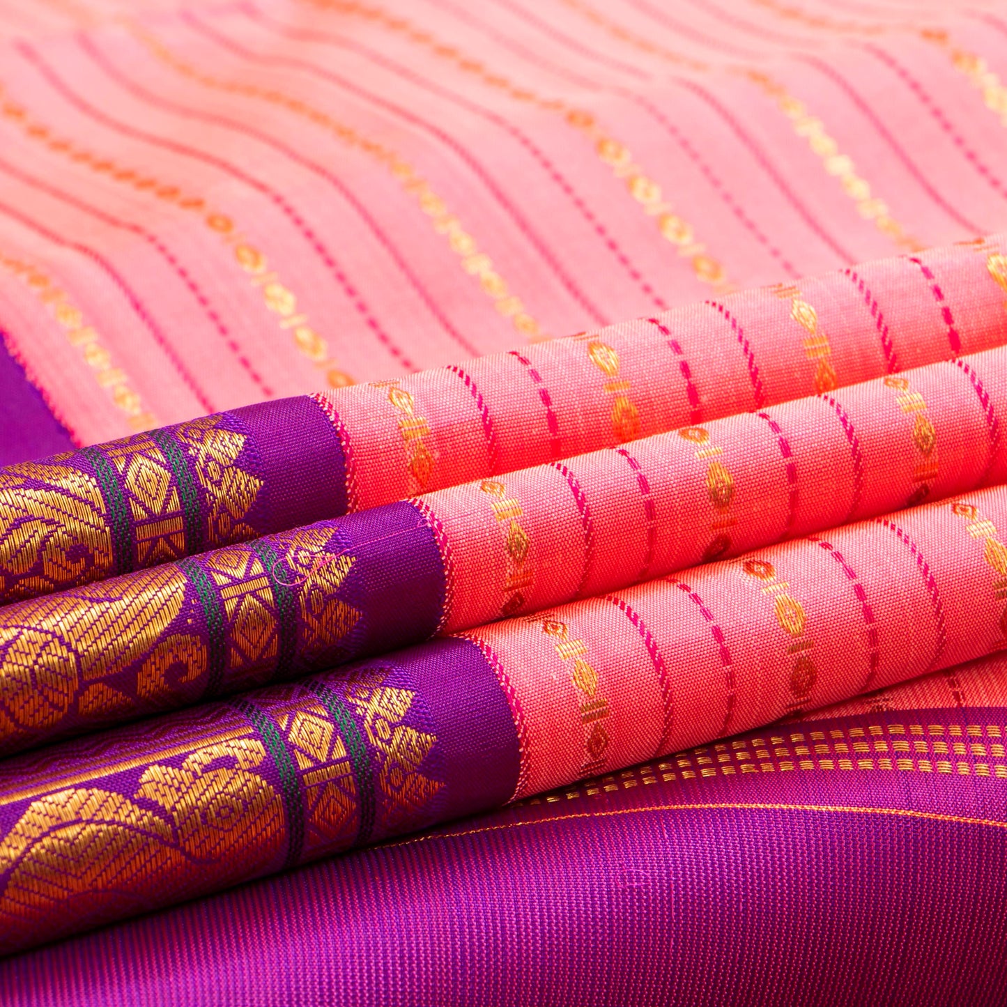 Pink And Magenta Kanchipuram Silk Saree With Silver Zari For Wedding Wear PV NYC 1588