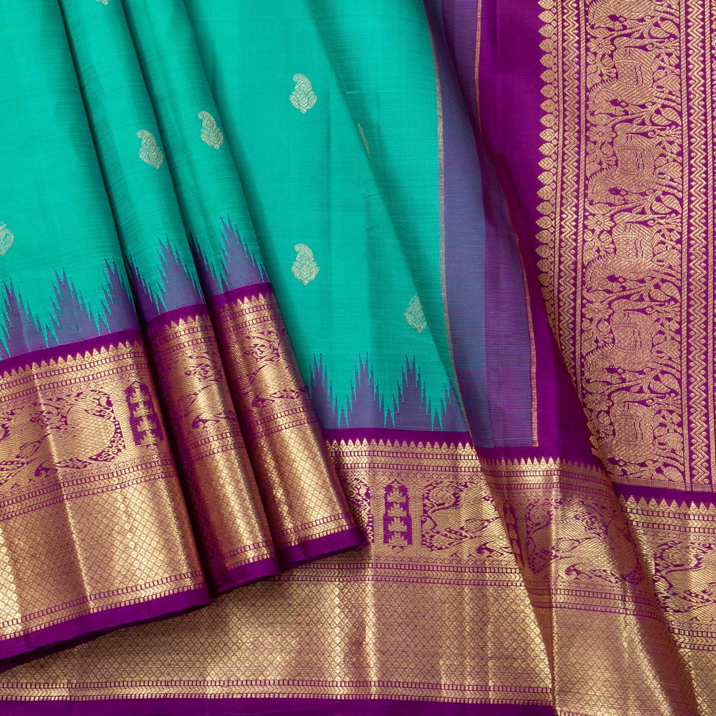Sea Green And Magenta Kanchipuram Silk Saree For Wedding Wear PV NYC 1579