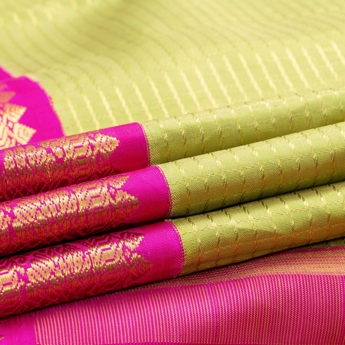 Elachi Green And Pink Kanchipuram Silk Saree For Bridal Wear PV NYC 1600