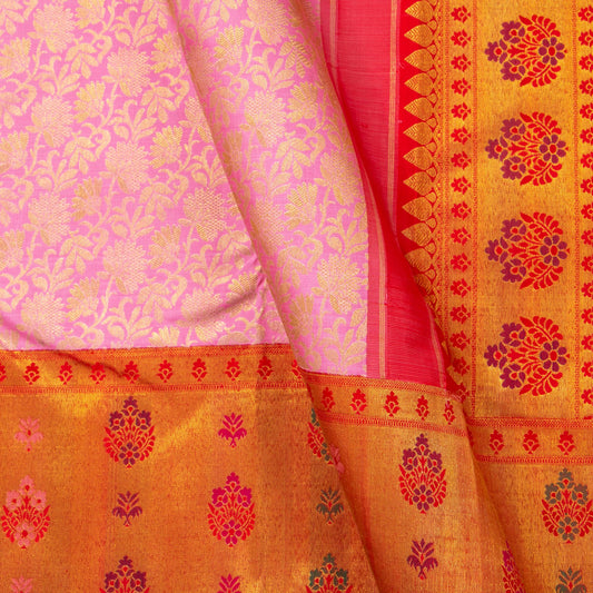 Pink And Red Kanchipuram Silk Saree For Bridal Wear PV NYC 1604
