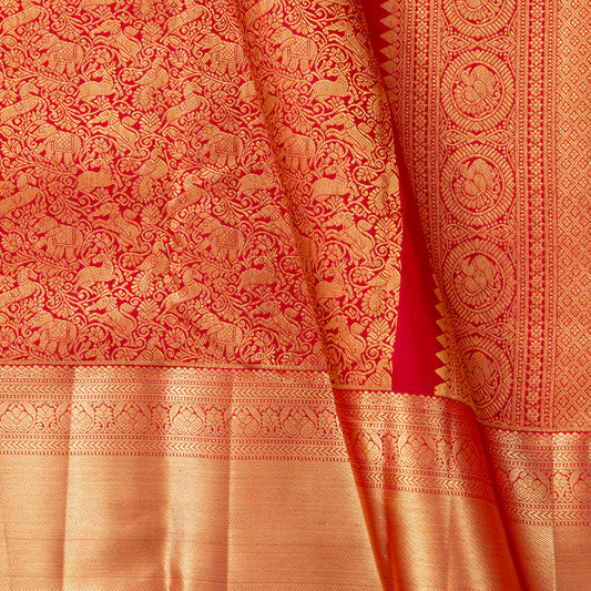 Red Kanchipuram Silk Saree Vanasingaram For Festive Wear PV MEN 236 - Silk Sari - Panjavarnam PV MEN 236