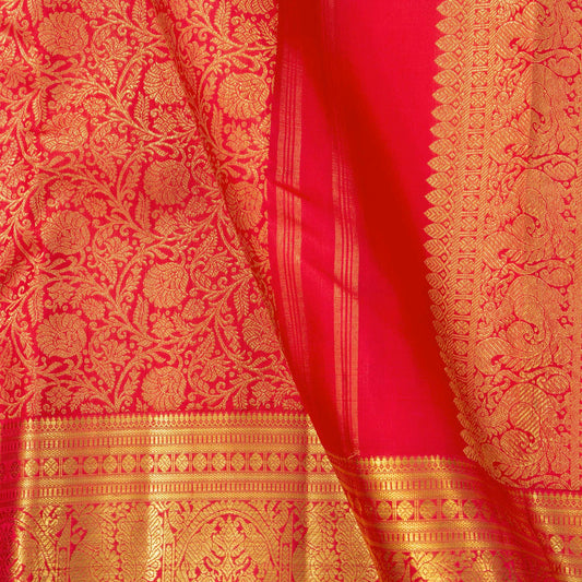 Red Kanchipuram Silk Saree For Bridal Wear PV NYC 1635