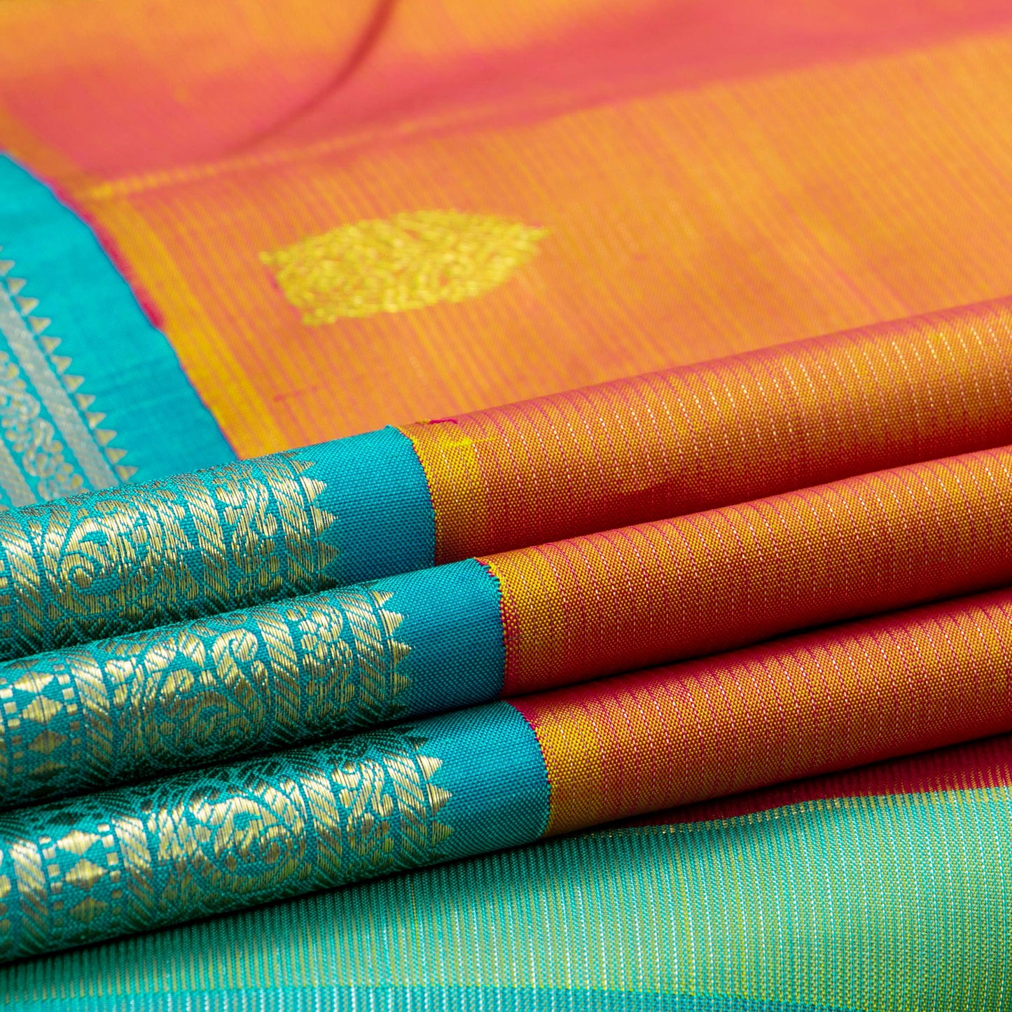 Orange And Anandha Blue Kanchipuram Silk Saree With Silver Zari For Wedding Wear PV NYC 1595