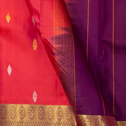 Tomato Pink And Magenta Kanchipuram Silk Saree With Zari Checks For Festive Wear PV NYC 1584