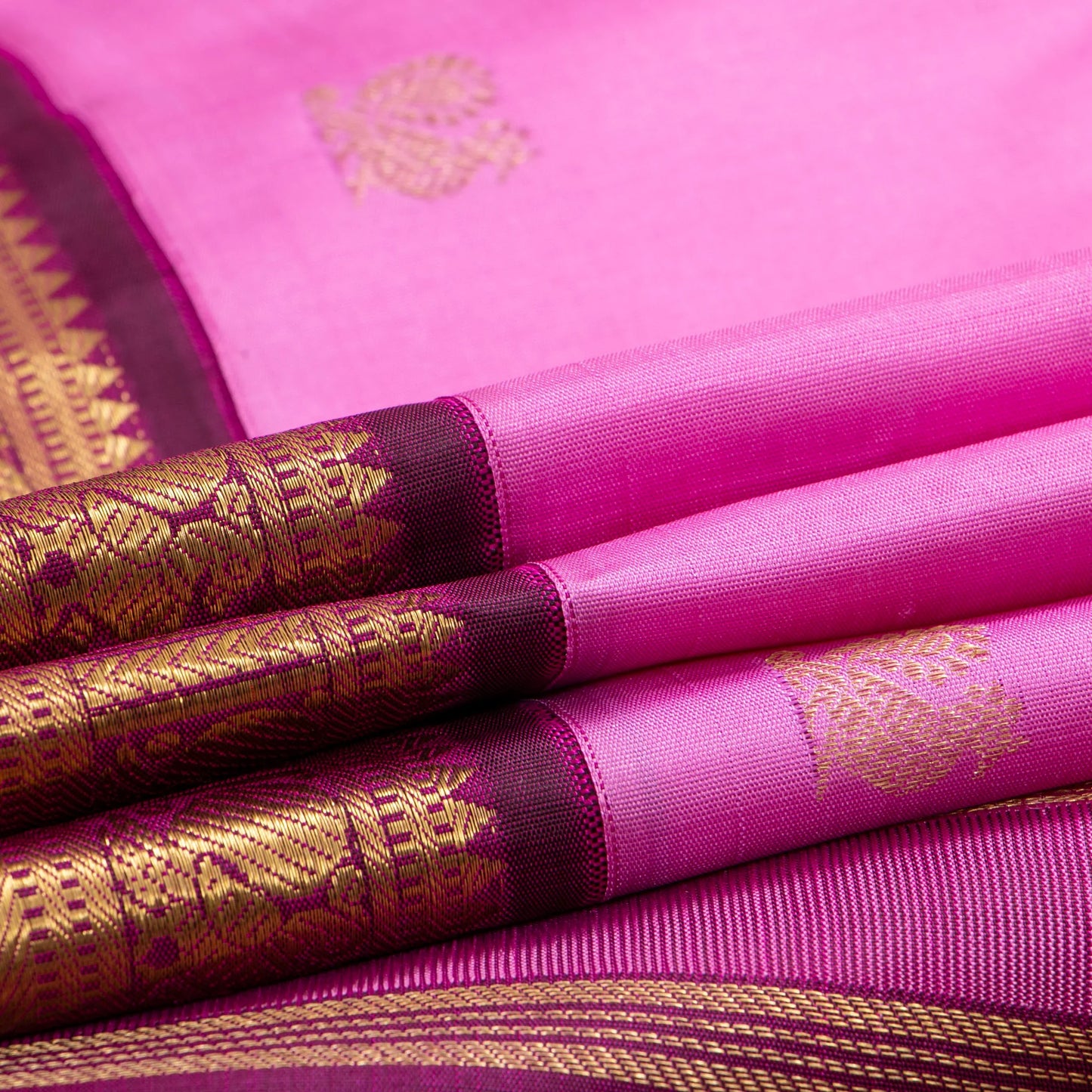 Pink And Wine Kanchipuram Silk Saree For Bridal Wear PV NYC 1645