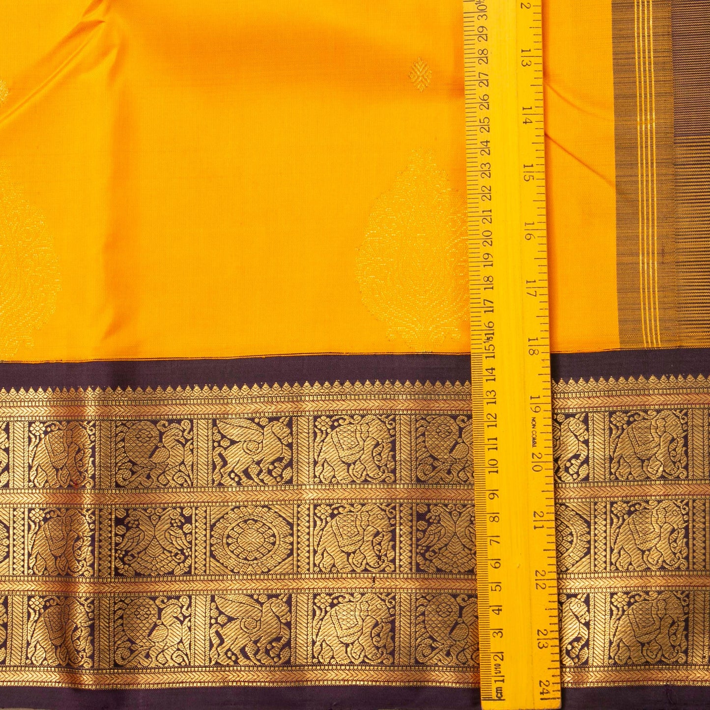 Yellow And Brown Kanchipuram Silk Saree For Bridal Wear PV NYC 1642