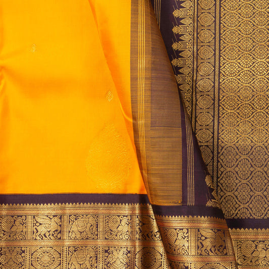 Yellow And Brown Kanchipuram Silk Saree For Bridal Wear PV NYC 1642