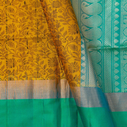 Yellow And Sea Green Handwoven Soft Silk Saree Pure Silk For Office Wear PV NYC 1688