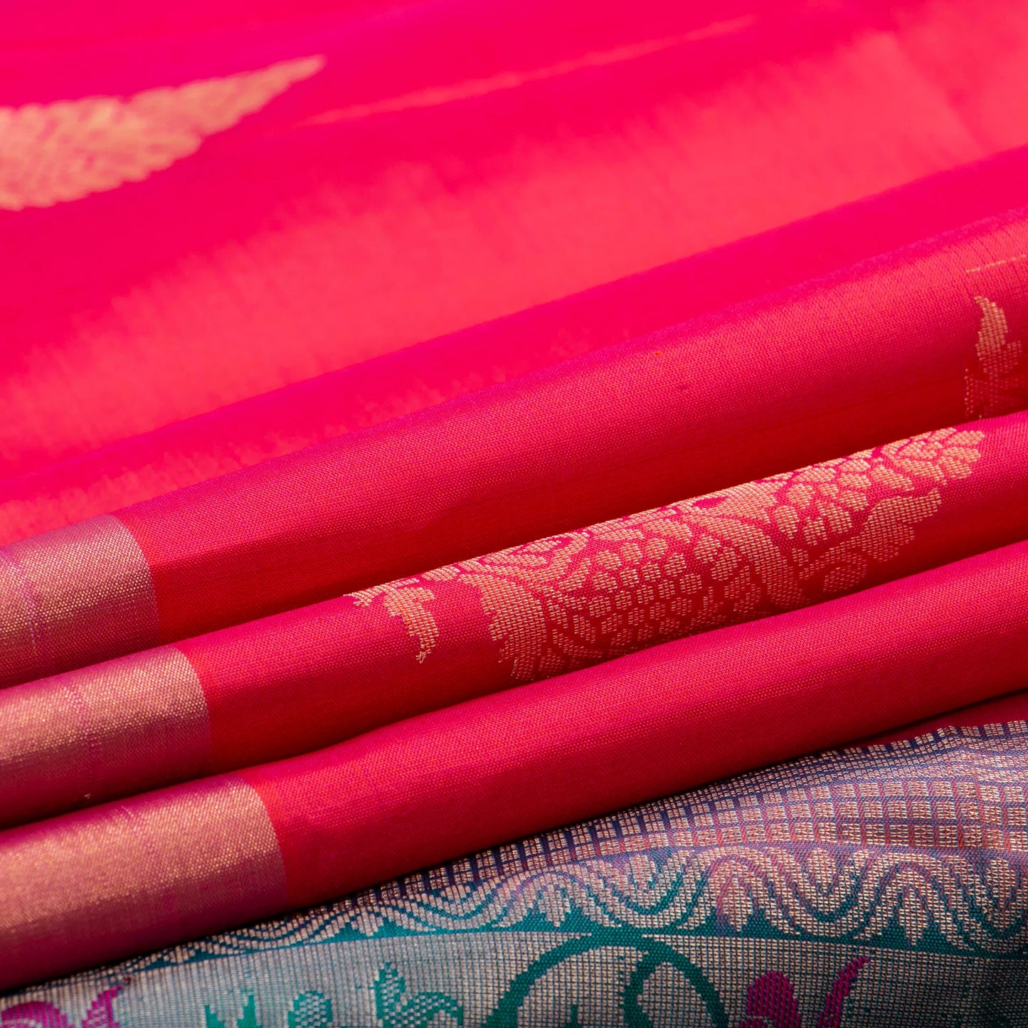 Pink And Blue Kanchipuram Soft Silk Saree For Festive Wear PV NYC 1696