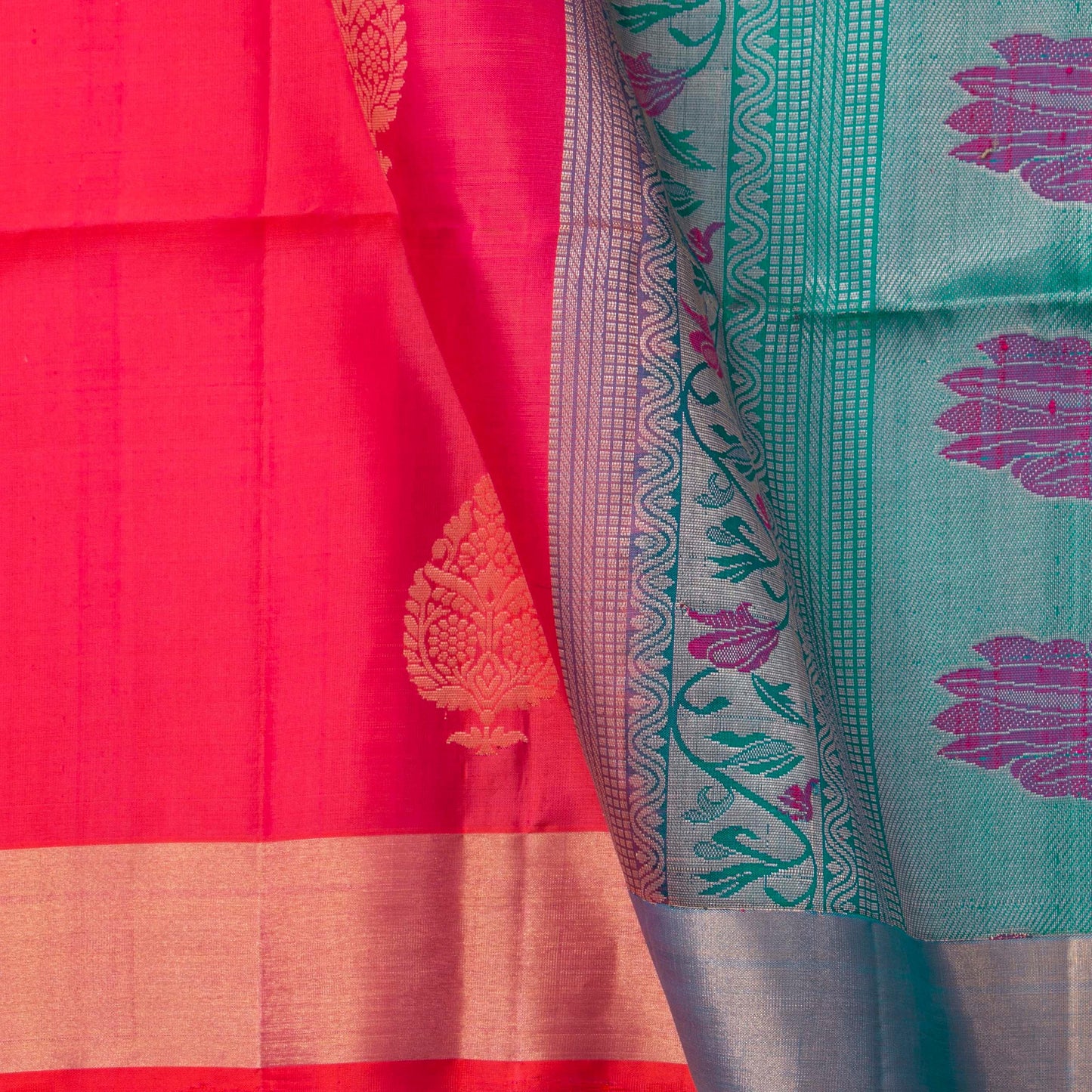 Pink And Blue Kanchipuram Soft Silk Saree For Festive Wear PV NYC 1696